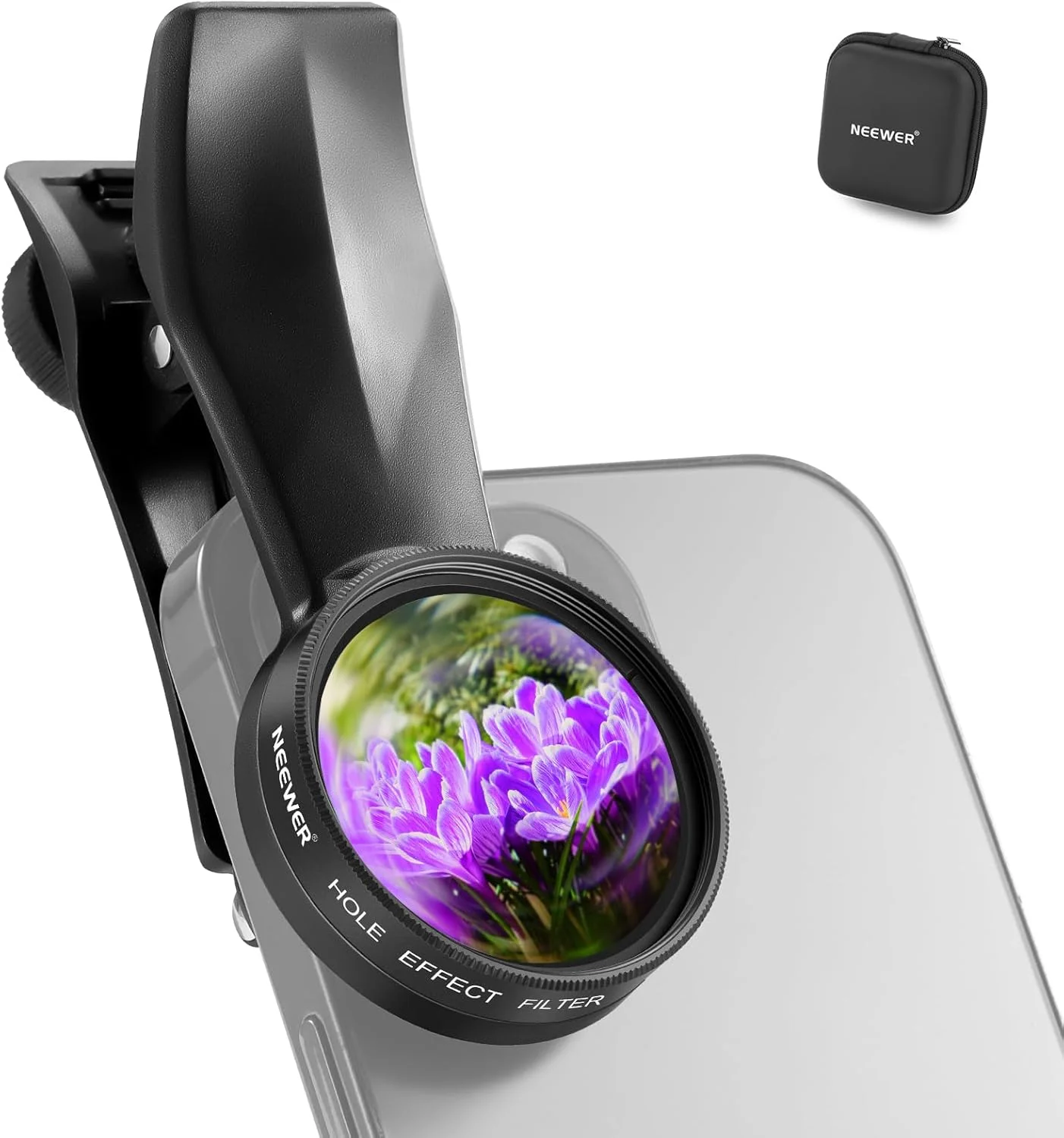 فیلتر منشور هاله مارپیچی 37 میلی‌متری NEEWER با گیره تلفن، فیلتر اثر شیشه کریستال K9، لوازم جانبی لنز دوربین تلفن برای قاب قفس صفحه پشتی رزوه دار 17 میلی‌متری سازگار با آیفون سامسونگ اندروید، FL-100