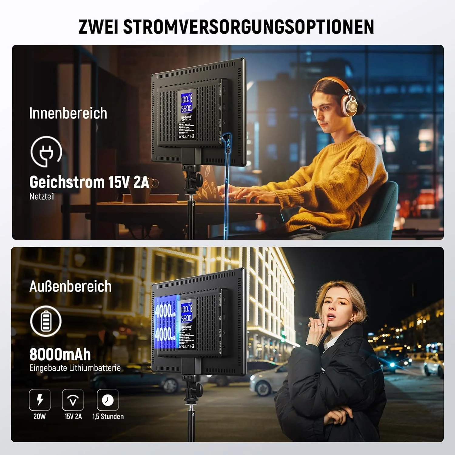 کیت نورپردازی LED پنلی 13 اینچی NEEWER با پایه و پارچه تمیز کننده، 2 عدد نور اصلی قابل تنظیم دو رنگ 8000mAh استودیویی 3200K-5600K CRI97+ 2400Lx برای پخش زنده و فیلمبرداری کیت نورپردازی LED پنلی 13 اینچی NEEWER با پایه و پارچه تمیز کننده، 2 عدد نور اصلی قابل تنظیم دو رنگ 8000mAh استودیویی 3200K-5600K CRI97+ 2400Lx برای پخش زنده و فیلمبرداری