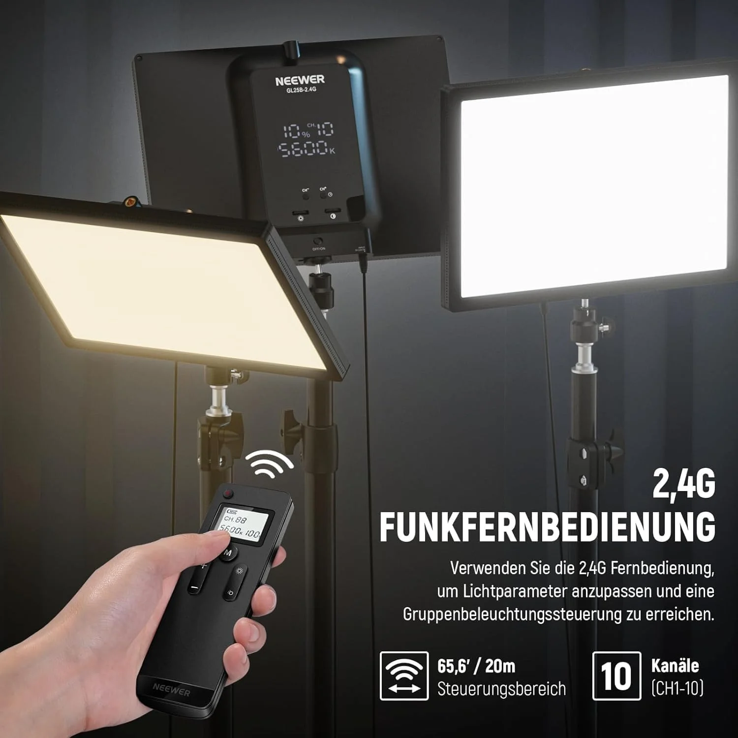 نور کلیدی استریمینگ NEEWER 25 وات 12.9 اینچی با پایه رومیزی/ریموت 2.4G/فرستنده USB، کنترل برنامه PC/Mac، پنل لبه روشن دیمرپذیر، نور ویدئویی با 2300Lux 2900K-7000K CRI98+ برای وب کم لپ تاپ زوم