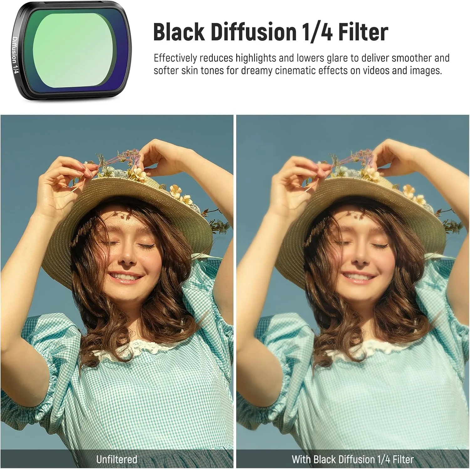 مجموعه فیلتر ND مغناطیسی نیوئر سازگار با لوازم جانبی کمبو DJI Osmo Pocket 3 Creator، بسته 4 عددی فیلتر دوربین اکشن چند لایه HD ND16/ND64/ND256/Black Mist Diffusion 1/4 + 2 عدد دستمال تمیز کننده