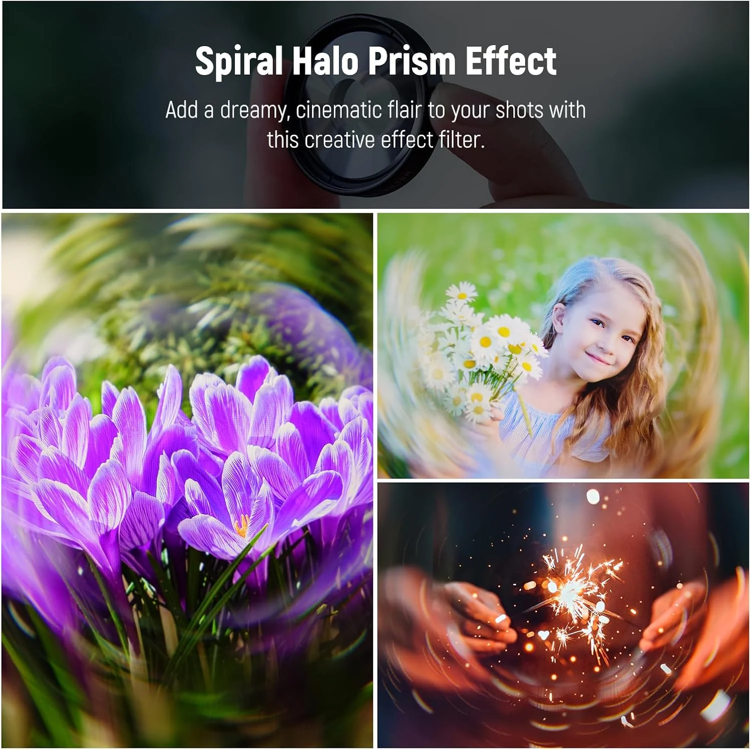 فیلتر منشور هاله مارپیچی 37 میلی‌متری NEEWER با گیره تلفن، فیلتر اثر شیشه کریستال K9، لوازم جانبی لنز دوربین تلفن برای قاب قفس صفحه پشتی رزوه دار 17 میلی‌متری سازگار با آیفون سامسونگ اندروید، FL-100