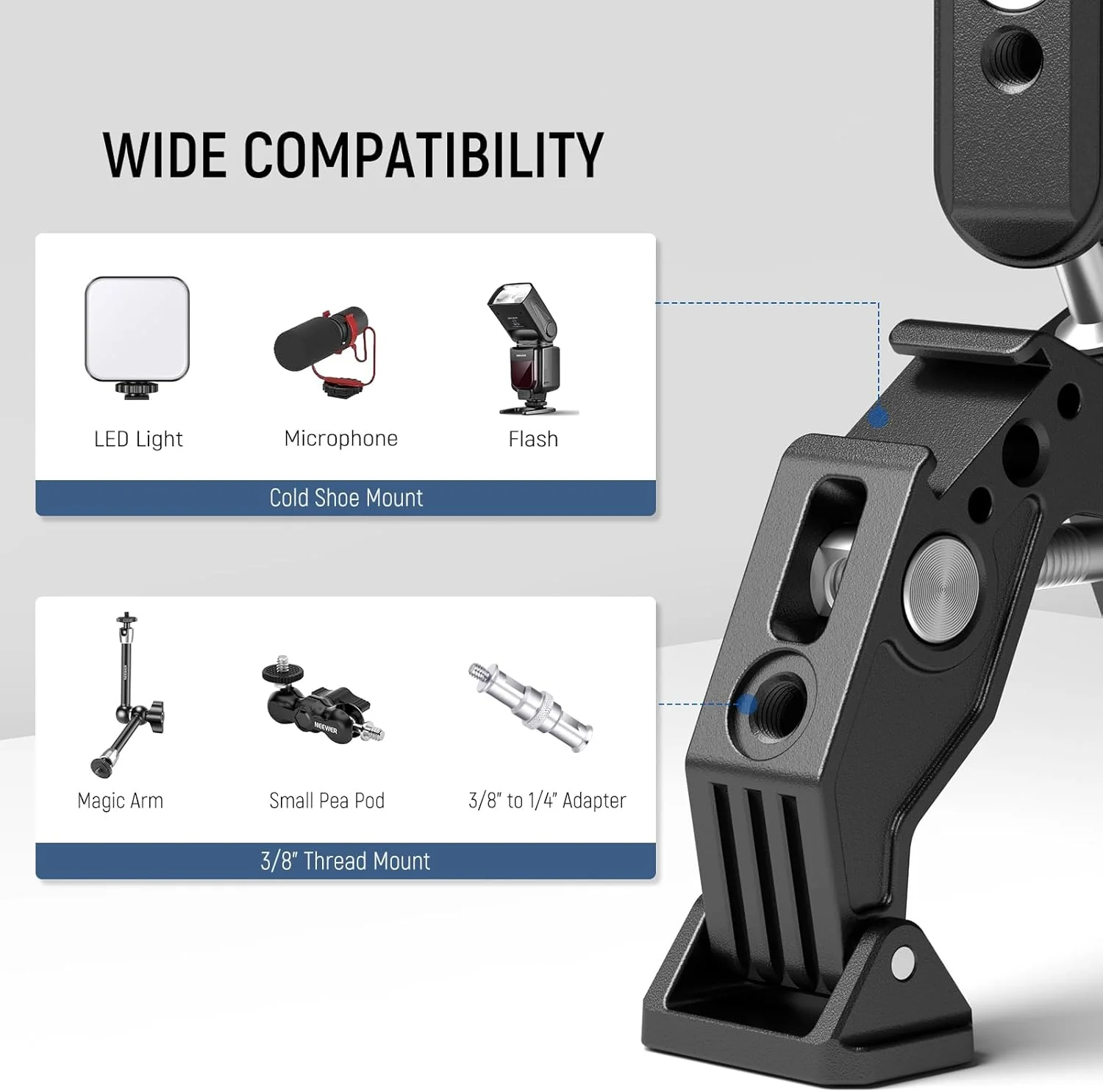 گیره دوبل سوپر نیوور با بازوی جادویی، پارچه تمیز کننده، پایه گیره میله دوربین چتر برای پایه نور استودیوی عکس رومیزی، رفلکتور، اسکرین، میله متقاطع، موتورسیکلت، لوازم جانبی عکاسی، UA036