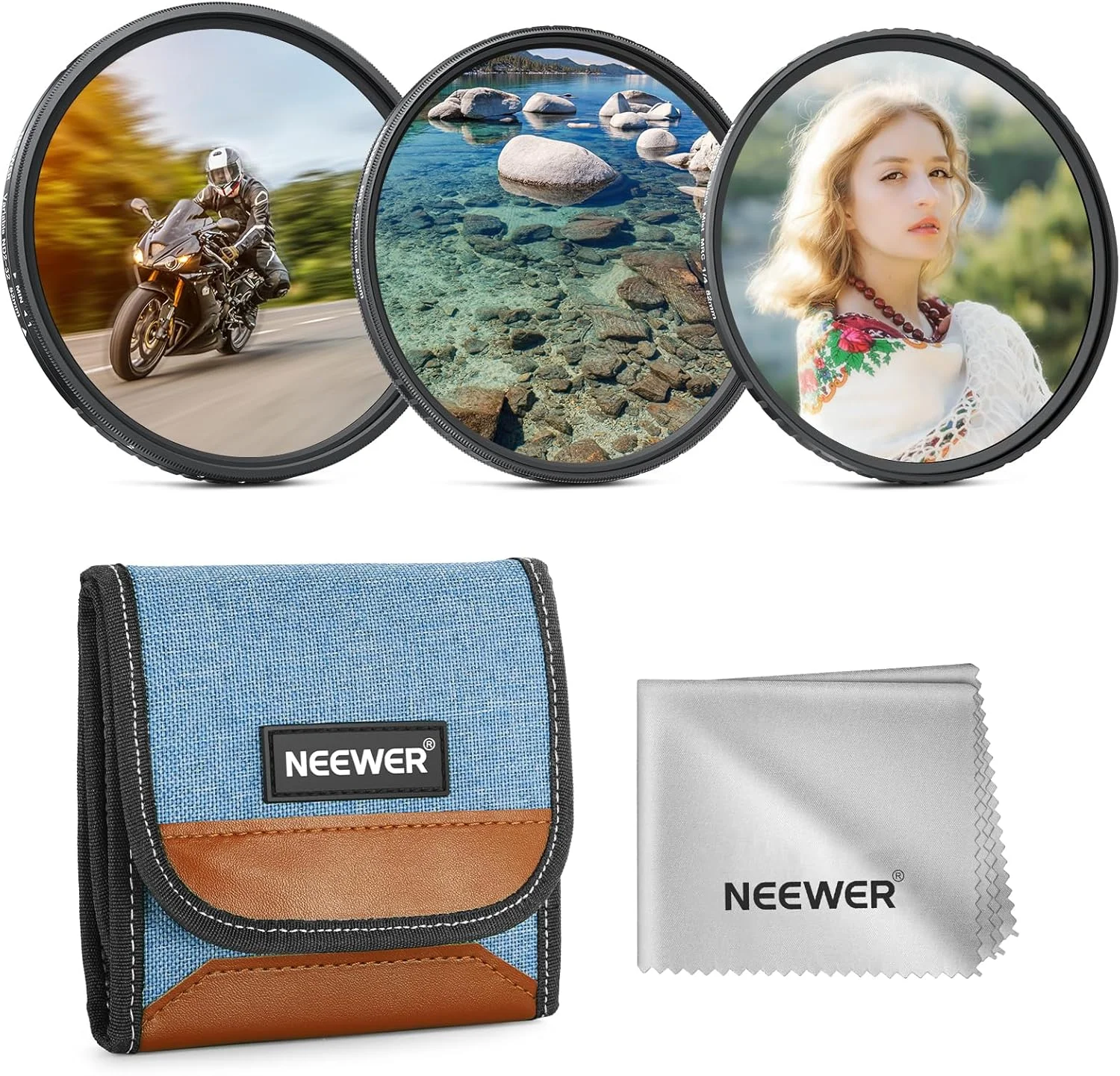 مجموعه فیلتر لنز دوربین نیور 82 میلی‌متری شامل ND2-32 متغیر + CPL + 1/4 Black Mist Diffusion (بسته 3 عددی) با پوشش ضد انعکاس/ضد اثر انگشت، جعبه نگهداری و پارچه تمیز کننده