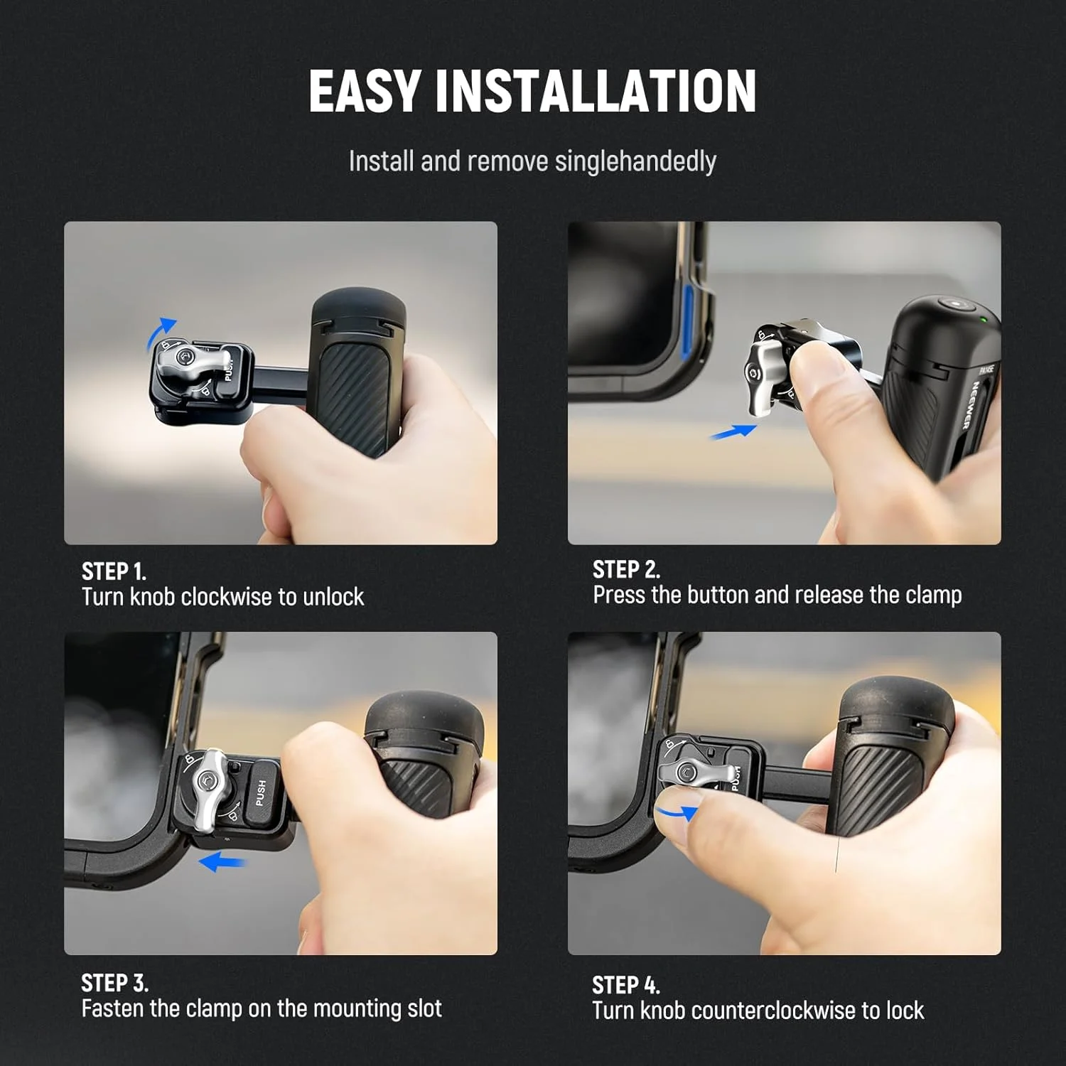 دسته جانبی رهاسازی سریع بلوتوثی NEEWER با کفشک سرد ضد افتادن سازگار با قفس تلفن iPhone 16 Pro/16 Pro Max Xiaomi 15 Ultra Galaxy S25 Ultra، مدل PA145E