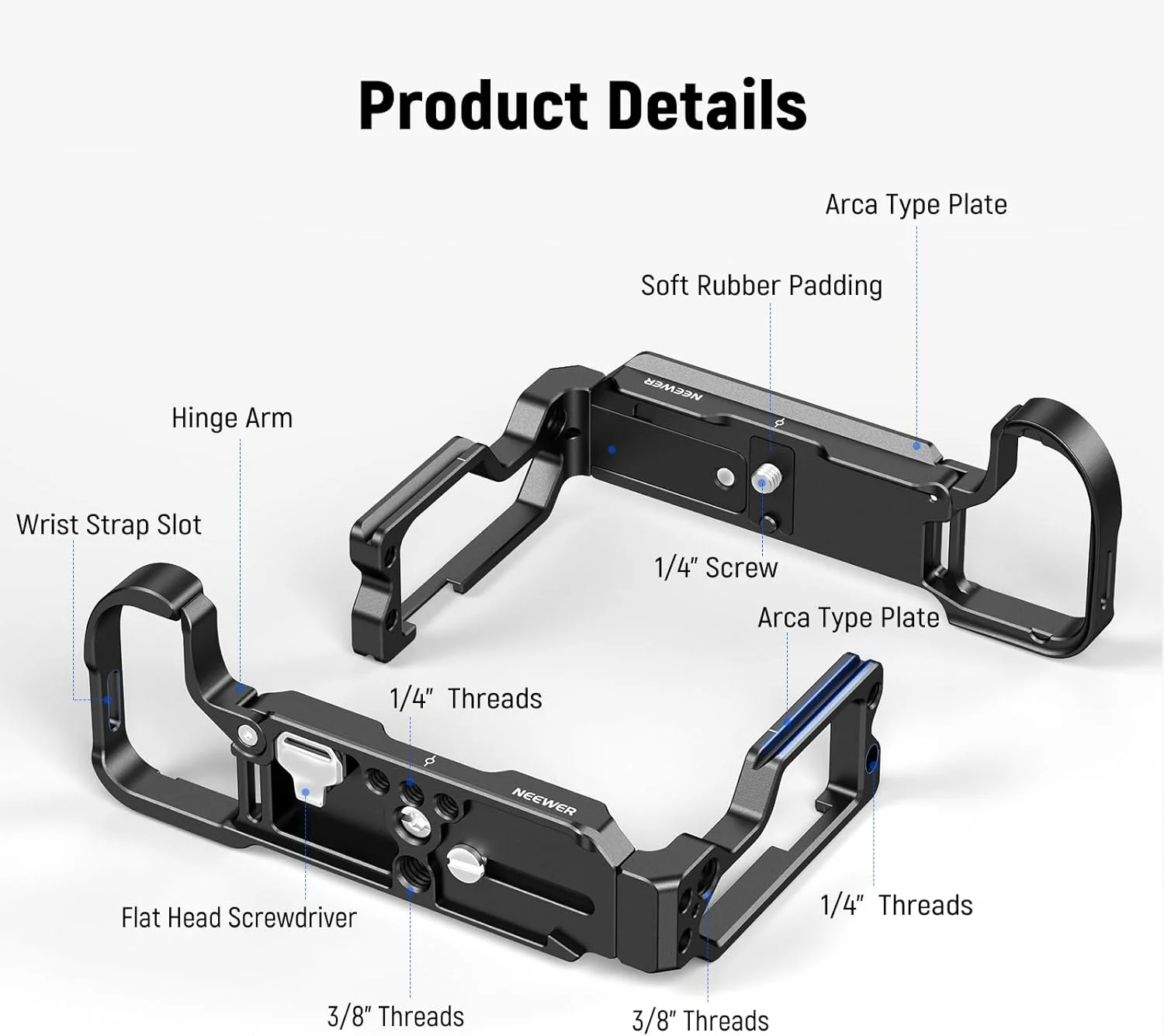صفحه L نیوئر Z8 سازگار با دوربین نیکون Z 8، صفحه جانبی آلومینیومی قابل افزایش و صفحه پایه ضد پیچش نوع Arca سازگار با گیمبال های RS 2 RSC 2 RS 3 Pro، CA041L