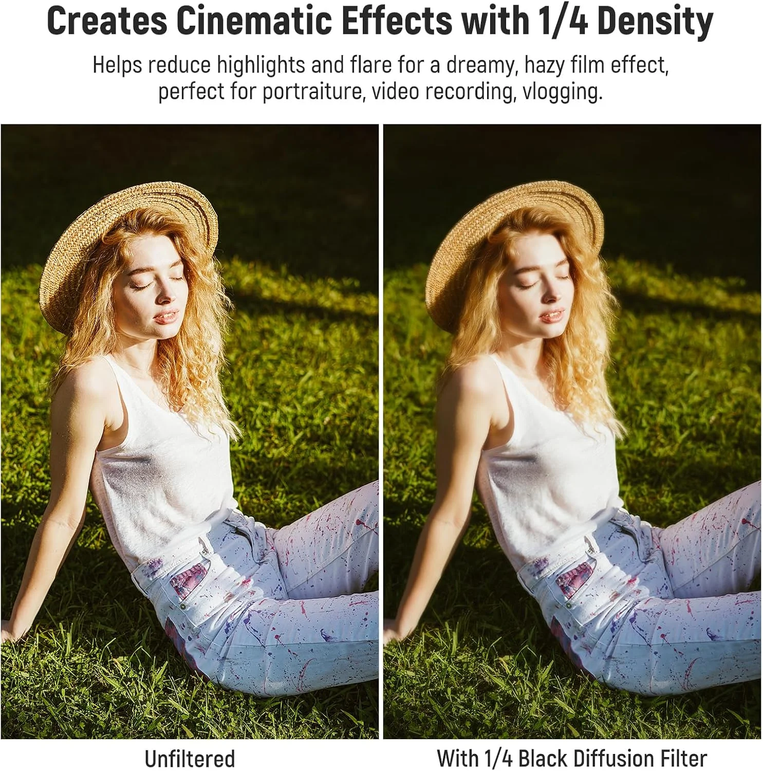 فیلتر دیفیوژن سیاه NEEWER 1/4 با افکت سینمایی رویایی برای دوربین سری X100، شیشه اپتیکال برای دوربین های Fujifilm X100 X100S X100F X100T X100V X100VI (فریم مشکی)