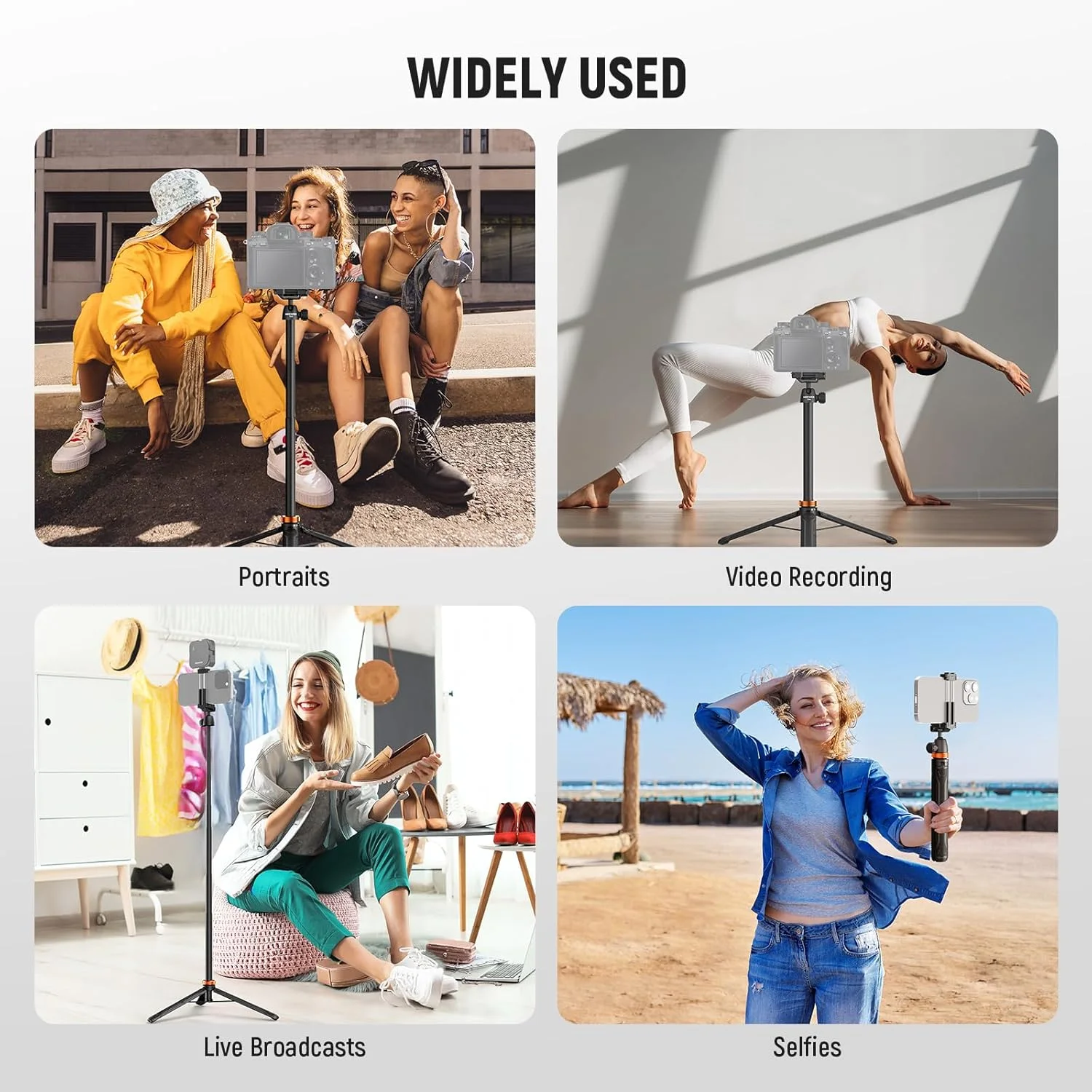 پایه سلفی و سه پایه 150 سانتی‌متری نیوئر مدل TS04، سازگار با آیفون و دوربین DSLR، پایه رومیزی مسافرتی کوچک و قابل حمل با سر توپی و ریموت، هولدر موبایل 2 در 1 برای فیلمبرداری