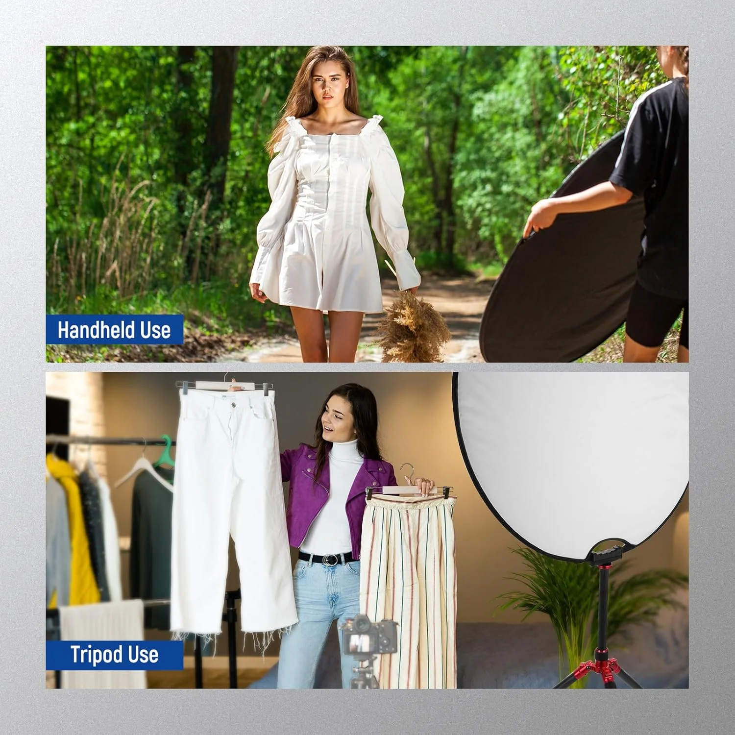 رفلکتور نور NEEWER RF-80II، پخش کننده نور تاشو 5 در 1، شفاف/نقره ای/طلایی/سفید/مشکی با گیره/دسته، رزوه 3/8 اینچی/پارچه تمیز کننده برای نورپردازی فضای باز