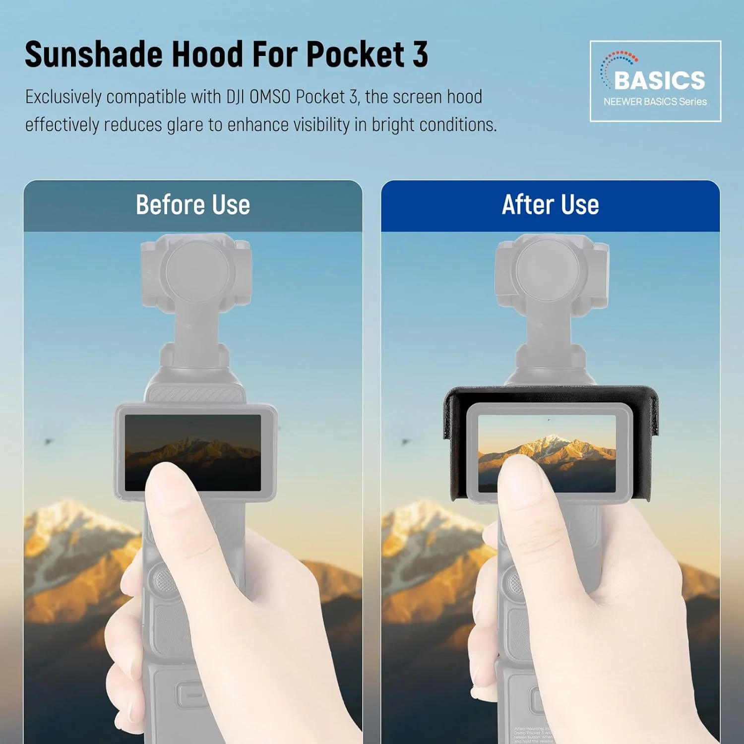 آفتابگیر پایه NEEWER سازگار با DJI OMSO Pocket 3، محافظ لنز و صفحه نمایش، مقاوم در برابر آب، لکه و سایش، شامل 2 عدد، CA152