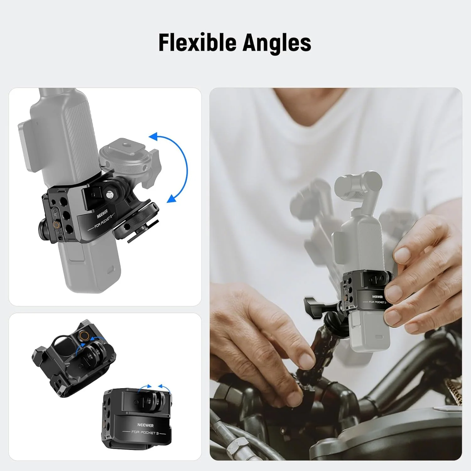 محافظ و آداپتور دوربین اکشن NEEWER Pocket 3 سازگار با DJI Osmo Pocket 3 و Action 2 Magnetic Mount، ریگ گیمبال آلیاژ آلومینیوم با رزوه ¼ اینچ و کفشک سرد برای توسعه لوازم جانبی، AC009 PRO