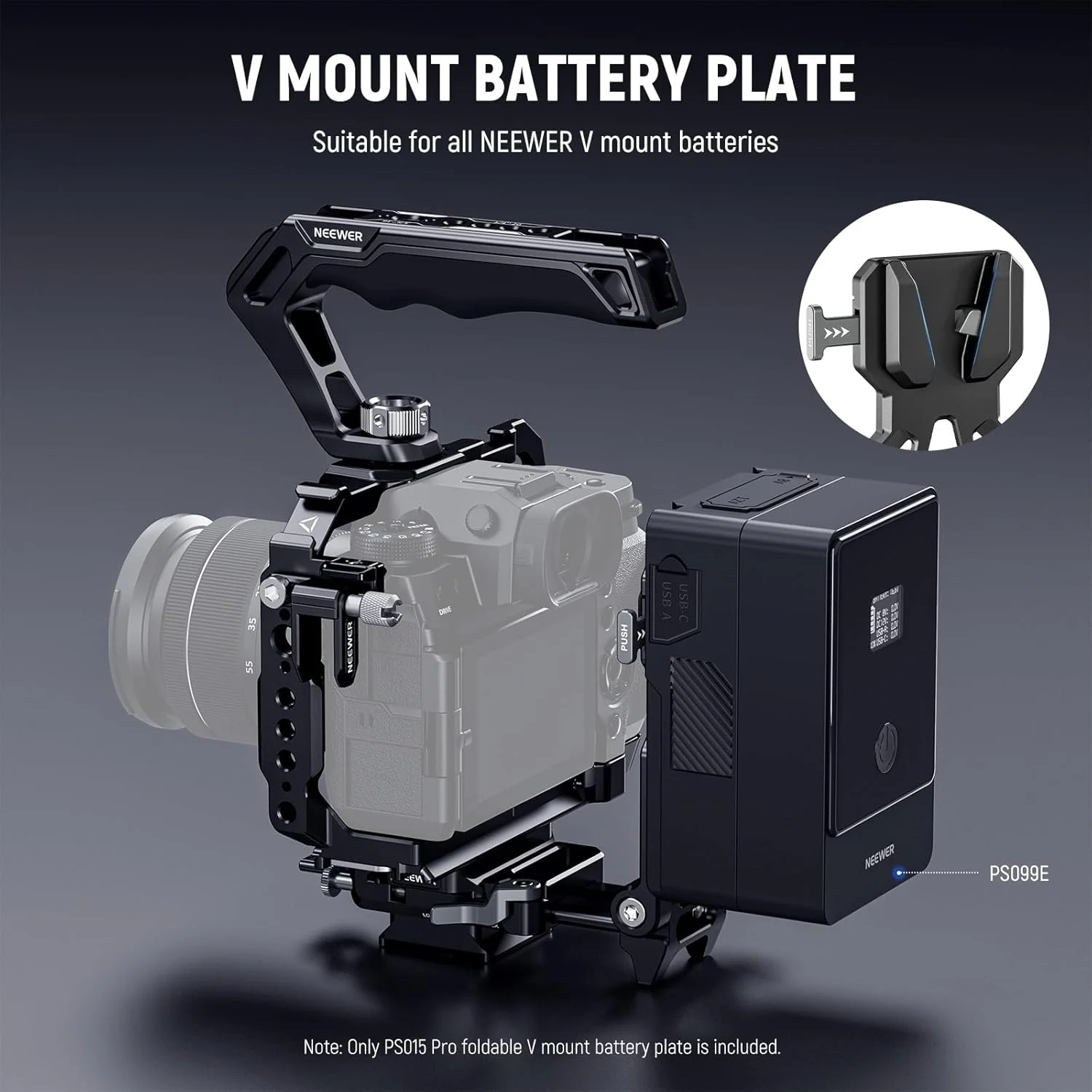 صفحه باتری V-Mount مدل NEEWER PS015 PRO با صفحه رهاسازی سریع Arca Type و پارچه تمیز کننده، آداپتور نصب تاشو V Lock مدل PS099E سازگار با گیمبال DJI RS4 RS3 و قفس دوربین و تجهیزات ویدئویی