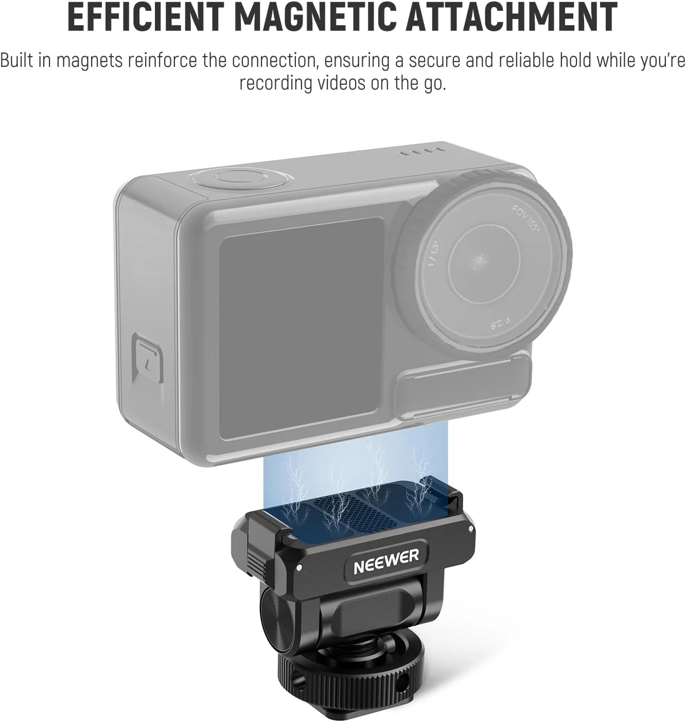 آداپتور مغناطیسی نیوور سازگار با DJI Osmo Action 5 Pro / 4/3، پایه دوربین اکشن با قابلیت رهاسازی سریع و چرخش 160 درجه، دارای کفشک سرد، رزوه 1/4 اینچی و پارچه تمیز کننده، AC012