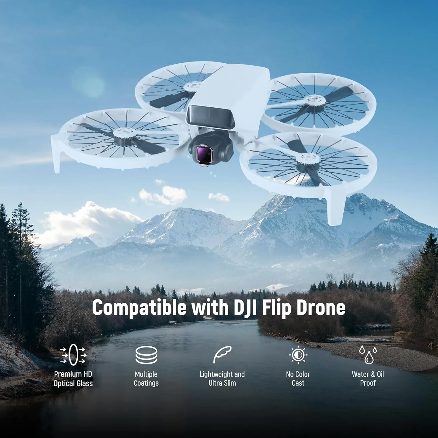 مجموعه فیلتر ND نیور سازگار با DJI Flip Drone، بسته 4 عددی ND16 ND64 ND256 PL، فیلتر پلاریزه کاهنده نور شیشه ای اپتیکال HD چند لایه با نصب آسان مدل FL-N33