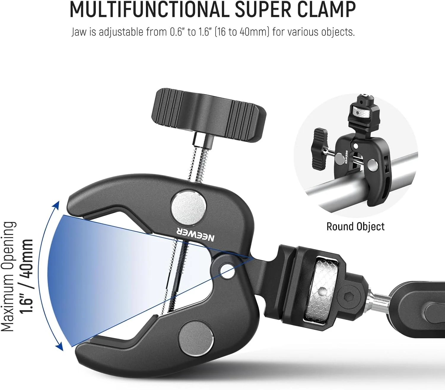 نگهدارنده دوربین گیره ای دوبل Neewer با بازوی جادویی، رابط NATO، کفشک سرد، سوراخ های ¼ اینچی برای ARRI، پایه نورپردازی استودیویی رومیزی، میله متقاطع، نگهدارنده چتر، مدل UA060