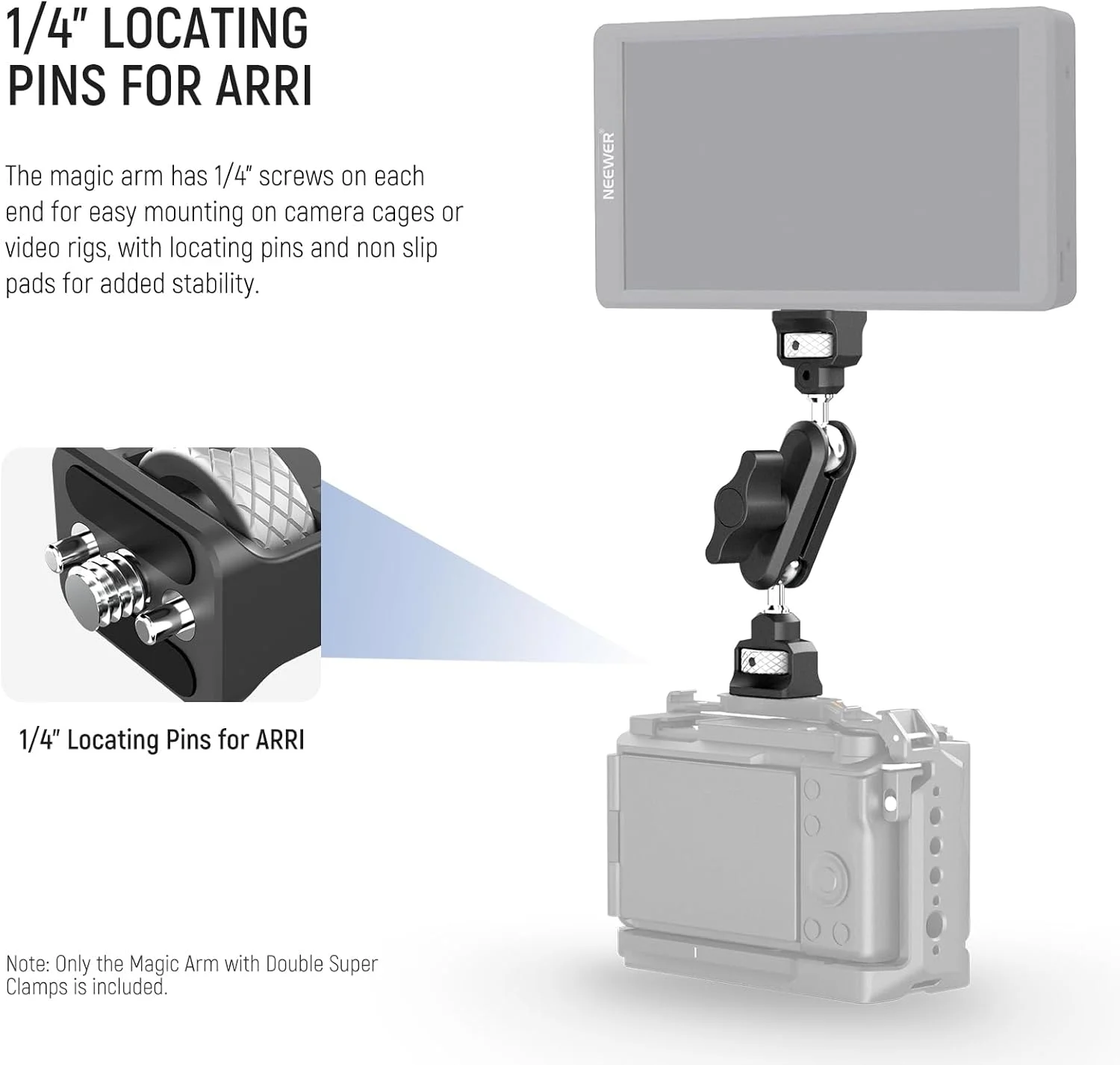 نگهدارنده دوربین گیره ای دوبل Neewer با بازوی جادویی، رابط NATO، کفشک سرد، سوراخ های ¼ اینچی برای ARRI، پایه نورپردازی استودیویی رومیزی، میله متقاطع، نگهدارنده چتر، مدل UA060