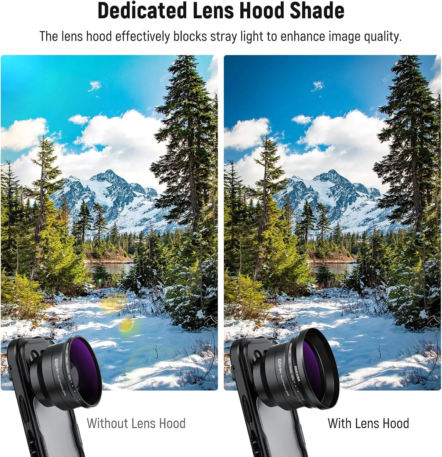 فیلتر ND متغیر 58 میلی‌متری NEEWER با هود لنز 62 میلی‌متری، فیلتر کاهنده نور ND2-32 1-5 استاپ قابل تنظیم برای لنز تله‌فوتو 65 میلی‌متری NEEWER و لنز دوربین 58 میلی‌متری، FL-105