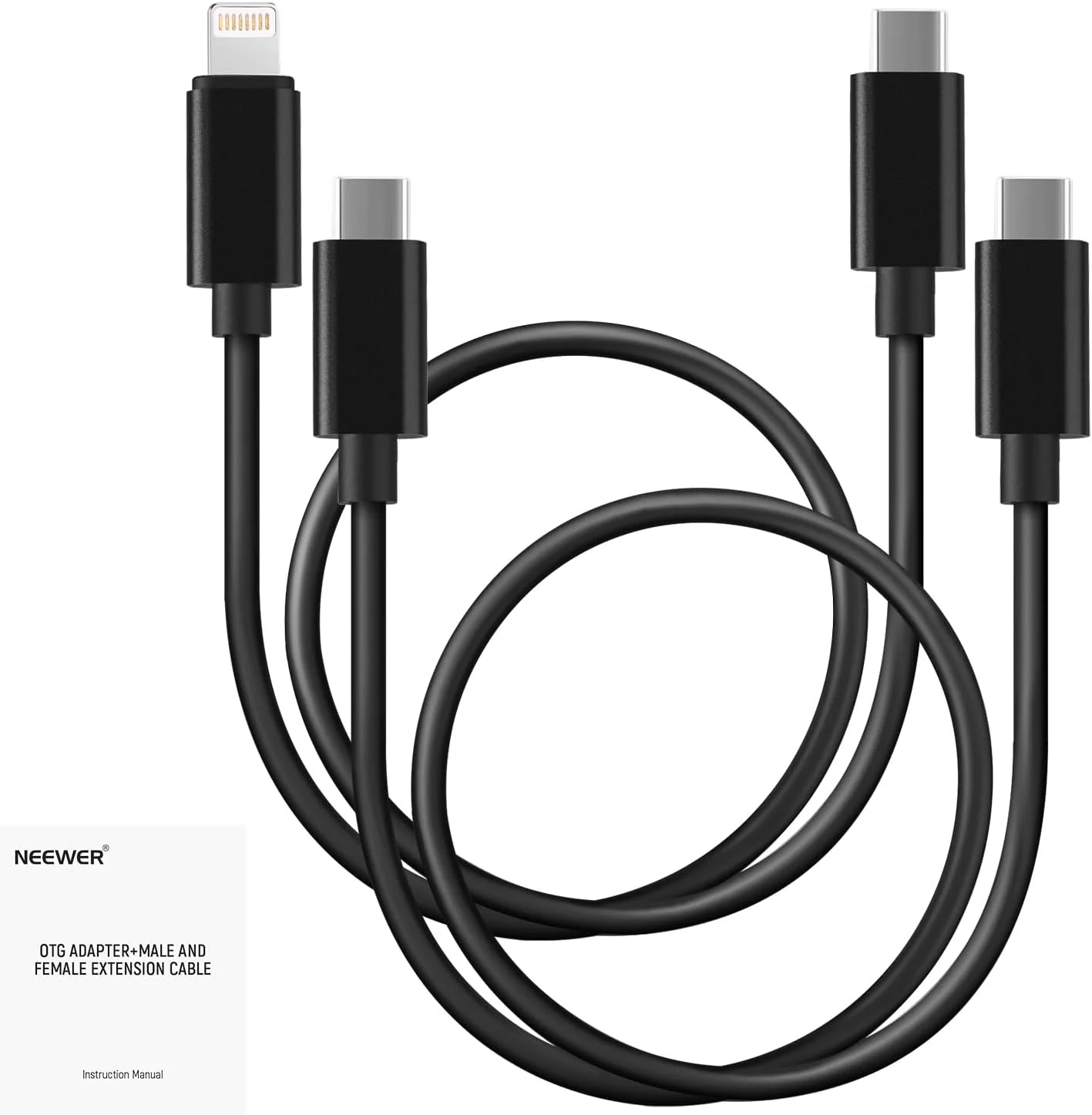 مجموعه 2 عددی کابل OTG نیوور، USB C به C و USB C به iOS، کابل خروجی صدای DAC نر به نر سازگار با آیفون آیپد اندروید مک بوک لپ تاپ کامپیوتر، 45 سانتی متر، LM6