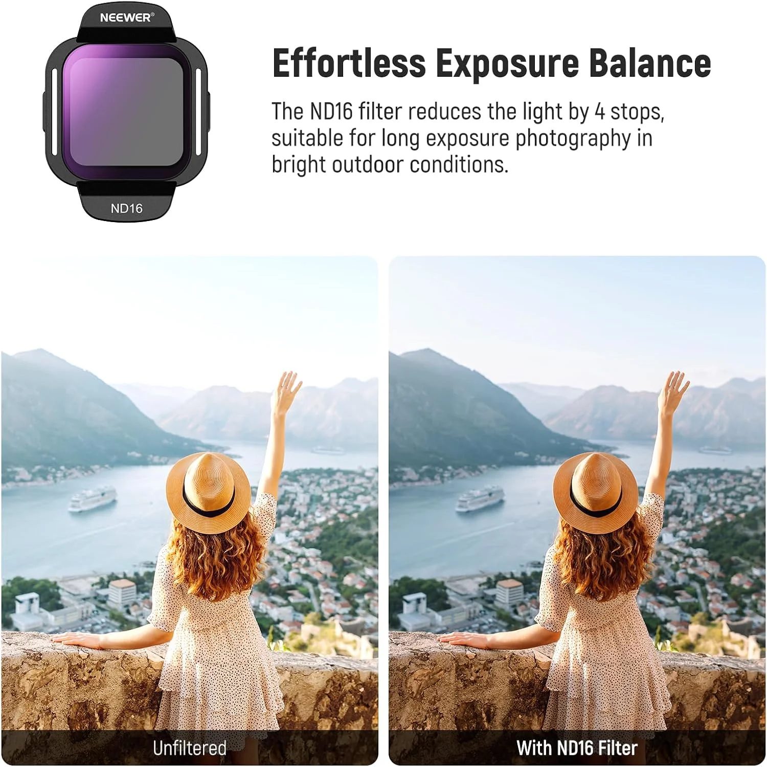 مجموعه 4 عددی فیلترهای DJI Flip Drone شامل ND16، PL، UV، Black Diffusion 1/4 با نصب آسان و شیشه اپتیکال HD چندلایه