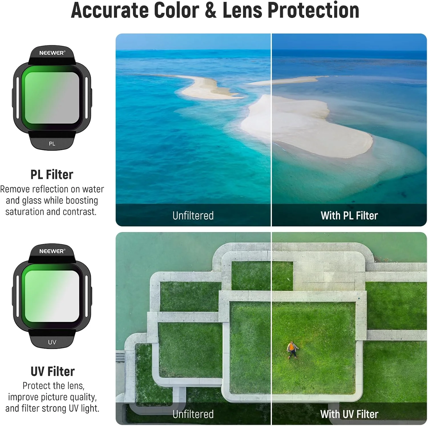 مجموعه 4 عددی فیلترهای DJI Flip Drone شامل ND16، PL، UV، Black Diffusion 1/4 با نصب آسان و شیشه اپتیکال HD چندلایه