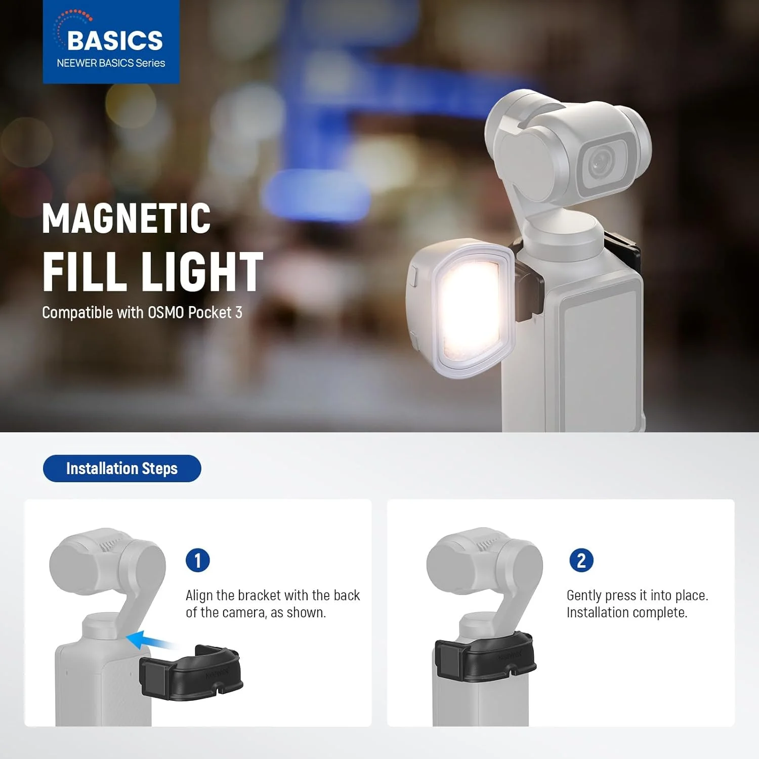 نور کمکی مغناطیسی NEEWER Basics سازگار با دوربین گیمبال DJI OSMO Pocket 3، نور LED جانبی قابل شارژ USB C با توان 1.3 وات برای سلفی، ولاگ و ضبط ویدیو، مدل M21 خاکستری نور کمکی مغناطیسی NEEWER Basics سازگار با دوربین گیمبال DJI OSMO Pocket 3، نور LED جانبی قابل شارژ USB C با توان 1.3 وات برای سلفی، ولاگ و ضبط ویدیو، مدل M21 خاکستری