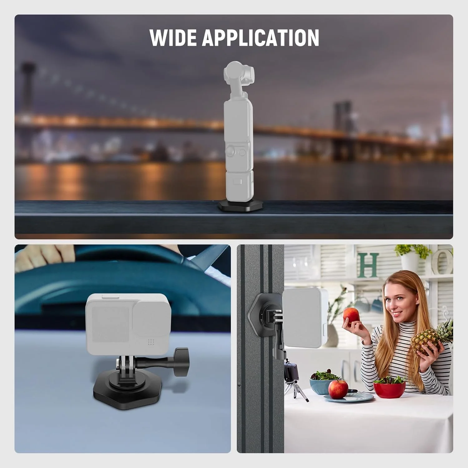 پایه مغناطیسی دوربین نیور سازگار با DJI Osmo Pocket 3 Insta360 X4/3/GO 3S/3، پایه مغناطیسی قوی با قابلیت رهاسازی سریع با پیچ 1/4 اینچی برای دوربین گیمبال، روکش لاستیکی، AC016