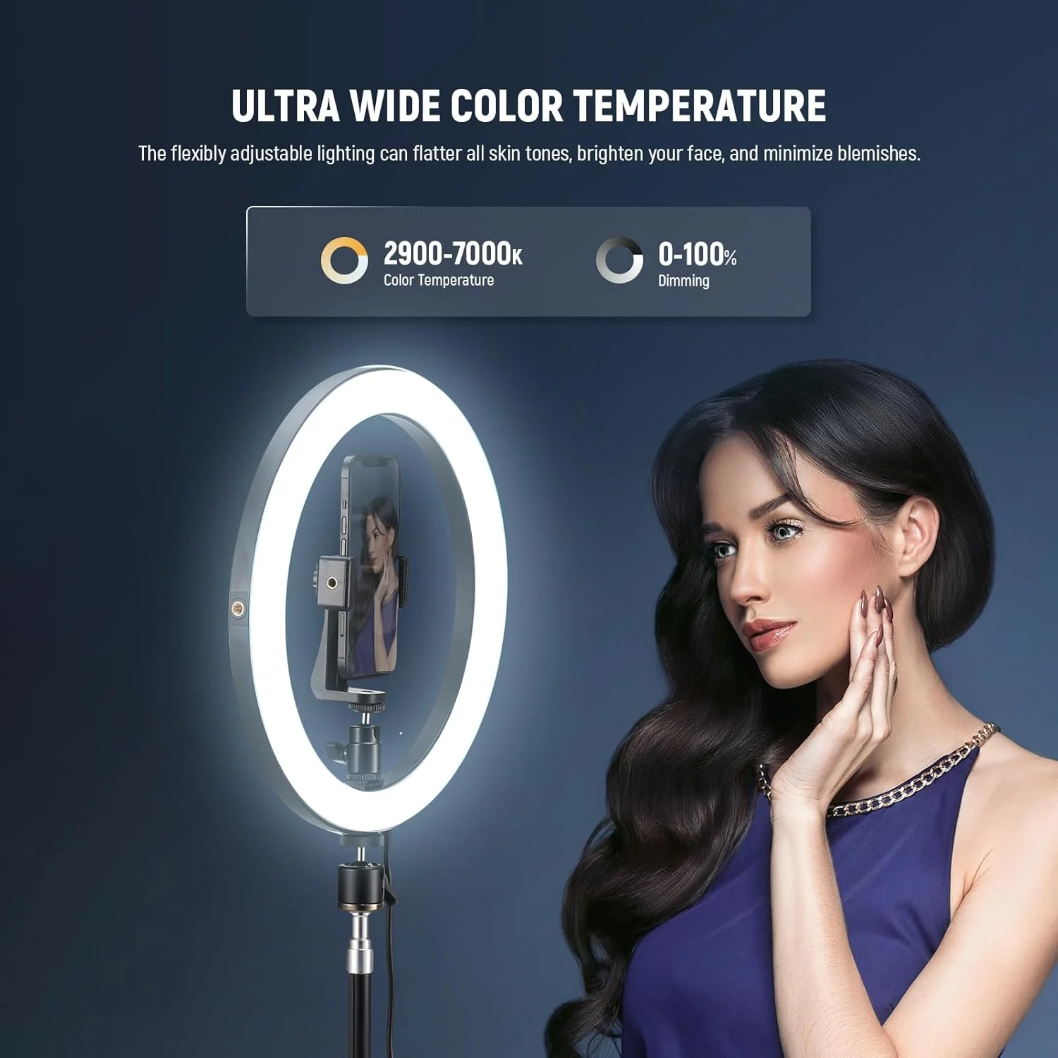 حلقه نور NEEWER برای گوشی 12 اینچ 24 وات LED با پایه 180 سانتی متری، دو رنگ 2900K-7000K، پورت USB C PD، CRI97+ 1810lux/0.5m 12 حالت نوری برای آرایش، استریمینگ، زوم و TikTok، مدل RH12B