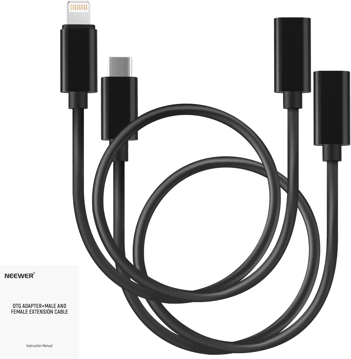 مجموعه 2 عددی کابل آداپتور OTG نیور، USB C ماده به Type C نر + USB C ماده به iOS نر، سازگار با آیفون، آیپد، اندروید، میکروفون بی سیم NEEWER KM17 KM15 KM18 KM23، 45 سانتی متر، LM7