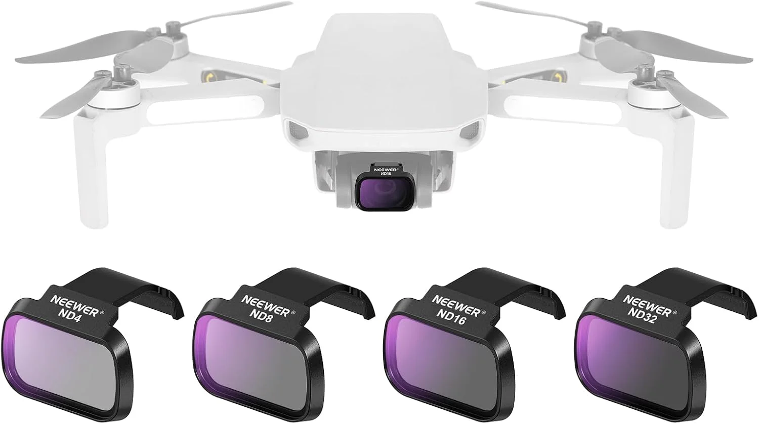 مجموعه فیلتر ND نیور سازگار با DJI Mini 4K/2 SE/SE/2/Mavic Mini (بسته 4 عددی) ND4 + ND8 + ND16 + ND32 اتصال سریع شیشه اپتیکال HD چند لایه فیلتر لنز دوربین پهپاد با تراکم خنثی، FL-B39