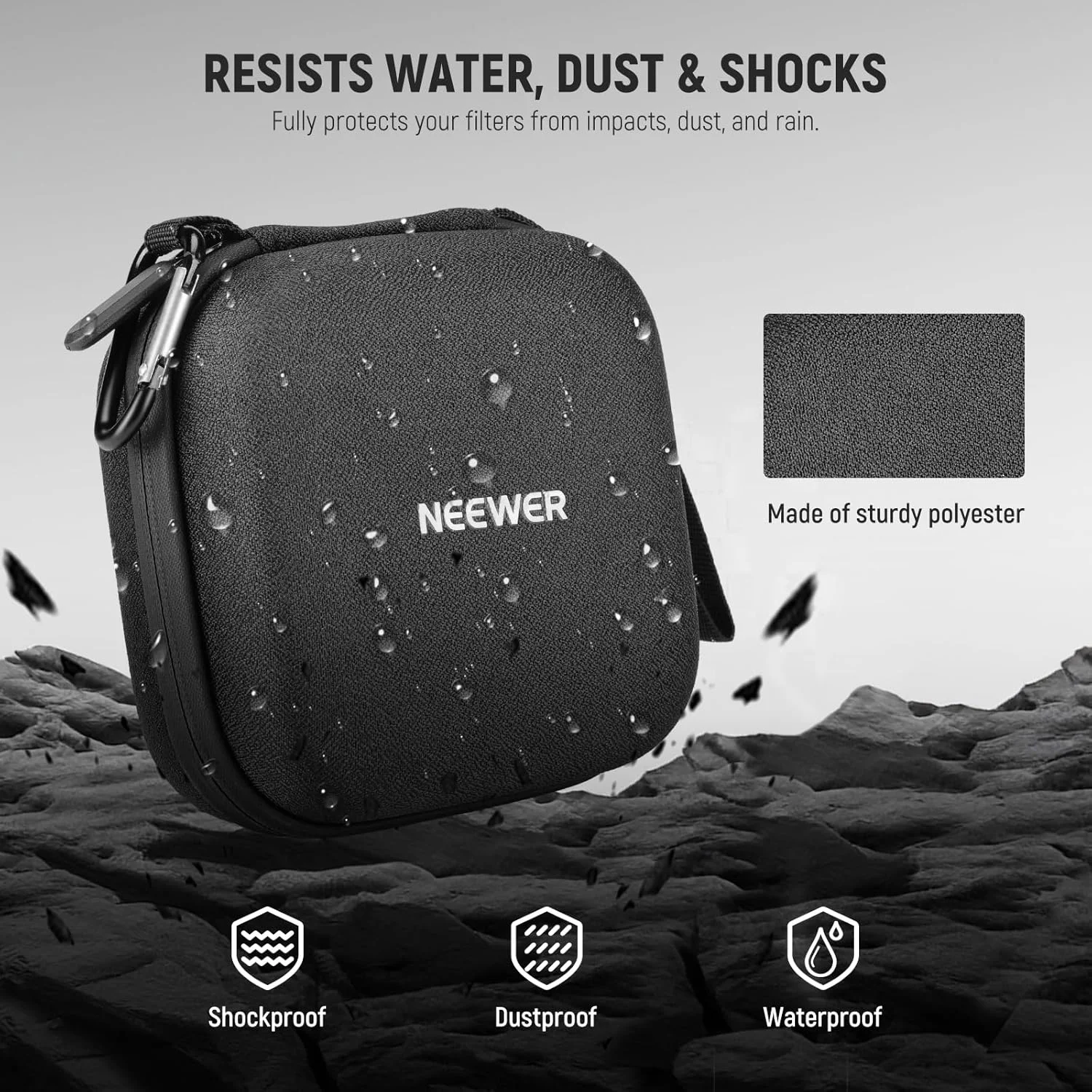 کیف نگهداری فیلتر Neewer PB12 با ابعاد 11x11 سانتی متر، دارای جداکننده های قابل تنظیم، بند مچی و کارابین برای 6 فیلتر دایره ای 86 میلی متری کیف نگهداری فیلتر Neewer PB12 با ابعاد 11x11 سانتی متر، دارای جداکننده های قابل تنظیم، بند مچی و کارابین برای 6 فیلتر دایره ای 86 میلی متری