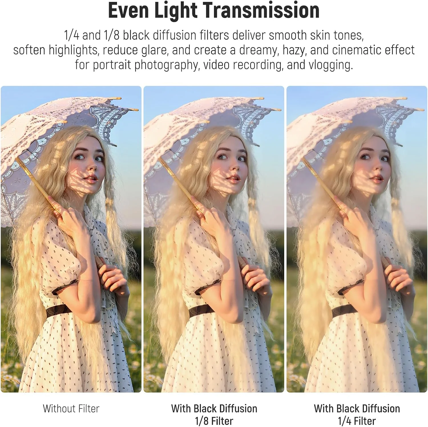 مجموعه فیلتر لنز دوربین مه سیاه NEEWER 67mm 1/4 و 1/8 (بسته 2 عددی)، فیلتر جلوه سینمایی رویایی شیشه ای چند لایه با جعبه نگهداری و 2 عدد پارچه تمیز کننده برای عکاسی پرتره و فیلمبرداری