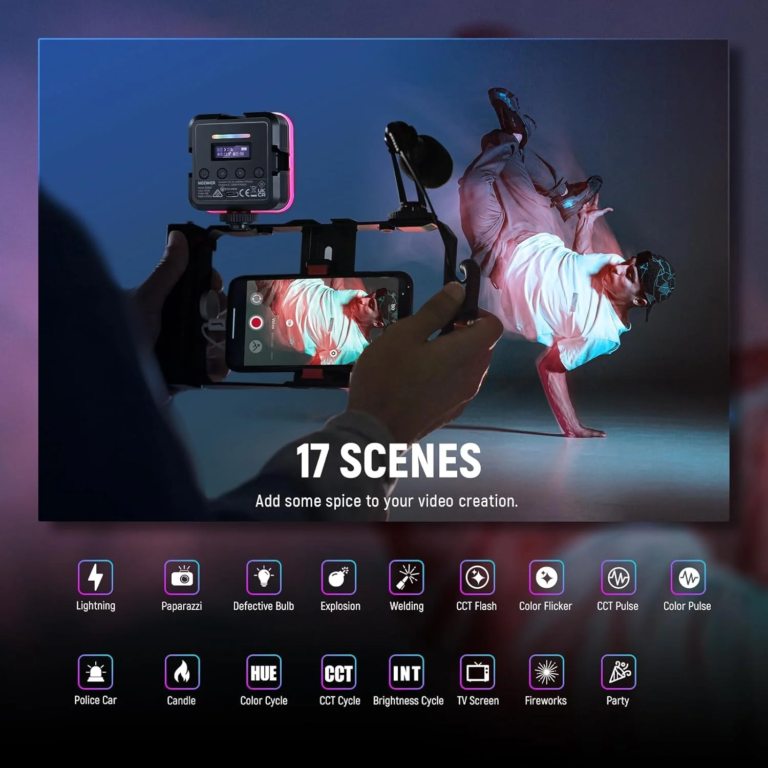 نور ویدئویی مغناطیسی RGB مدل NEEWER RGB62 با کنترل از طریق اپلیکیشن، بسته 2 عددی نور LED دوربین تمام رنگی 360 درجه با 3 کفشک سرد CRI97+ 2500K-8500K 17 صحنه 2000mAh نورپردازی قابل حمل و شارژی برای عکاسی سلفی نور ویدئویی مغناطیسی RGB مدل NEEWER RGB62 با کنترل از طریق اپلیکیشن، بسته 2 عددی نور LED دوربین تمام رنگی 360 درجه با 3 کفشک سرد CRI97+ 2500K-8500K 17 صحنه 2000mAh نورپردازی قابل حمل و شارژی برای عکاسی سلفی