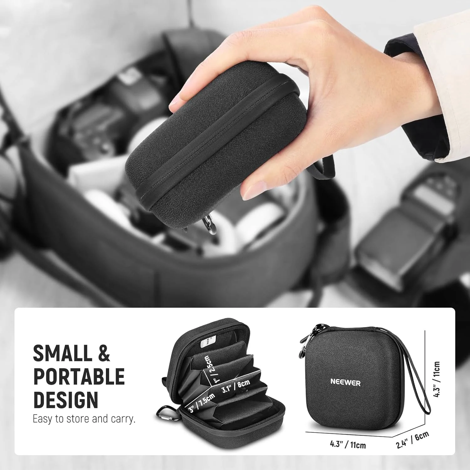 کیف نگهداری فیلتر Neewer PB12 با ابعاد 11x11 سانتی متر، دارای جداکننده های قابل تنظیم، بند مچی و کارابین برای 6 فیلتر دایره ای 86 میلی متری کیف نگهداری فیلتر Neewer PB12 با ابعاد 11x11 سانتی متر، دارای جداکننده های قابل تنظیم، بند مچی و کارابین برای 6 فیلتر دایره ای 86 میلی متری