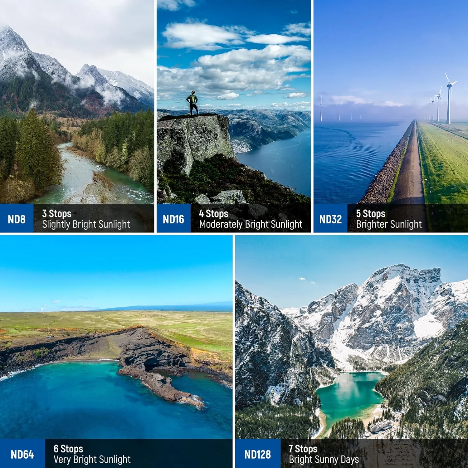 مجموعه فیلتر ND نیور سازگار با DJI Mini 4 Pro، بسته 6 عددی شیشه اپتیکال HD چند لایه ND8 ND16 ND32 ND64 ND128 CPL پلاریزه دایره ای خنثی لوازم جانبی پهپاد، 2 عدد دستمال تمیز کننده