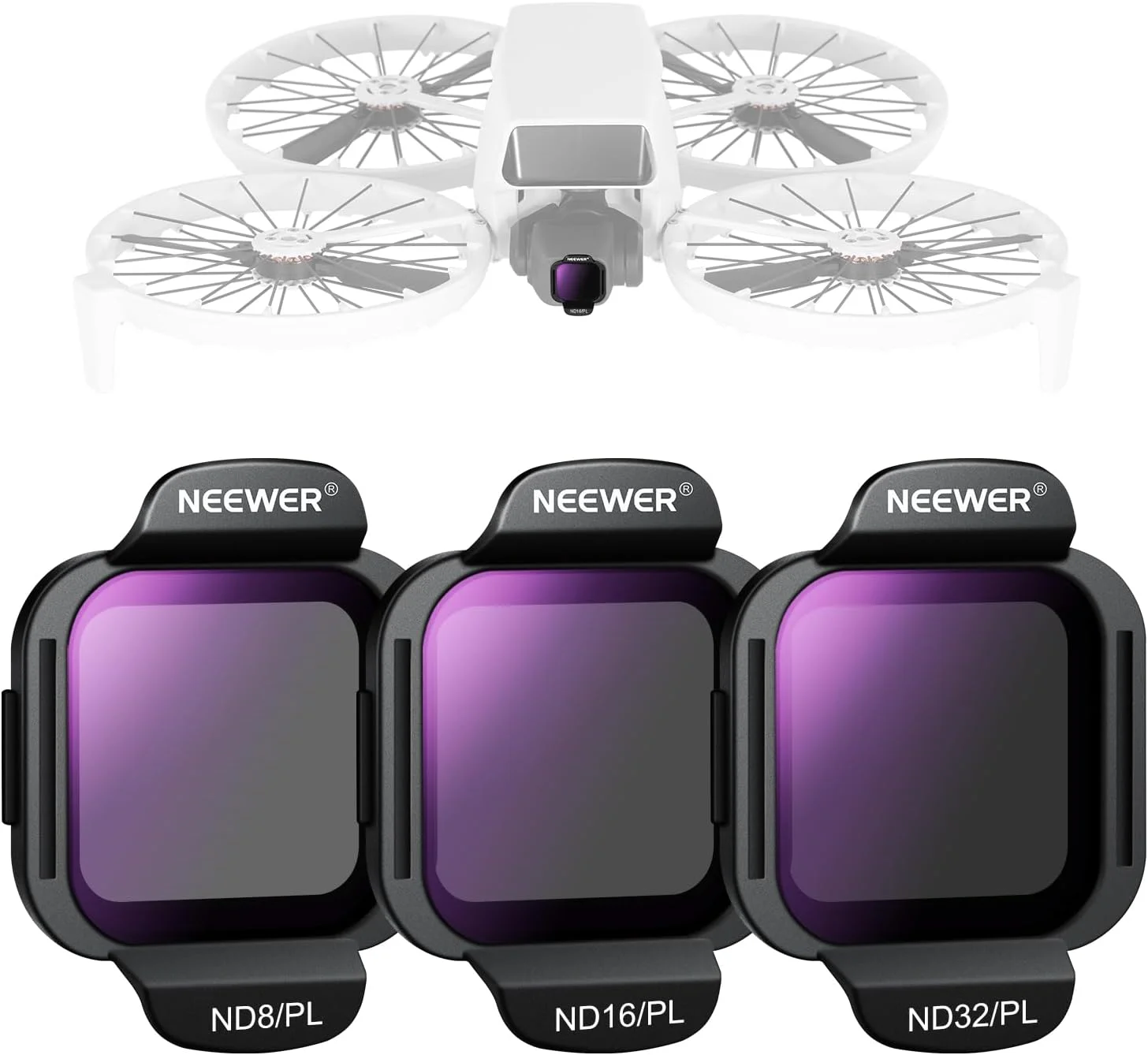 مجموعه فیلترهای ND/CPL نیوئر سازگار با DJI Flip (بسته 3 عددی)، ND8/PL ND16/PL ND32/PL، نصب آسان، شیشه HD اپتیکال چند لایه، فیلتر کاهنده نور، فیلتر پلاریزه لنز ND