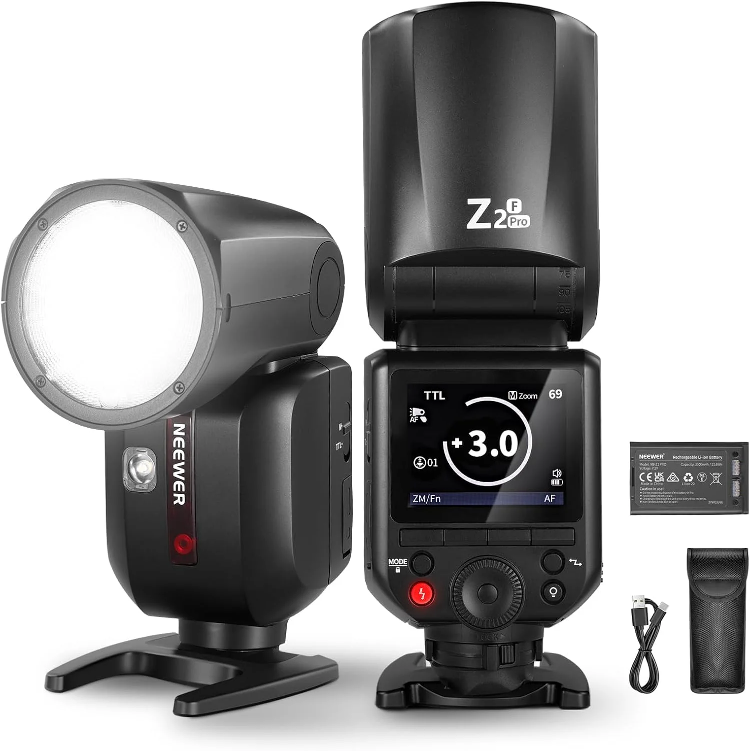 فلاش اسپیدلایت گرد NEEWER Z2PRO-F 2.4G TTL سازگار با فوجی‌فیلم، بی‌سیم سازگار با گودوکس، 76 وات ثانیه 1/8000 ثانیه HSS، رابط کاربری ارتقا یافته، سوئیچ TTL/M TCM، باتری 7.2 ولت/3000 میلی‌آمپر ساعت، 600 فلاش با قدرت کامل
