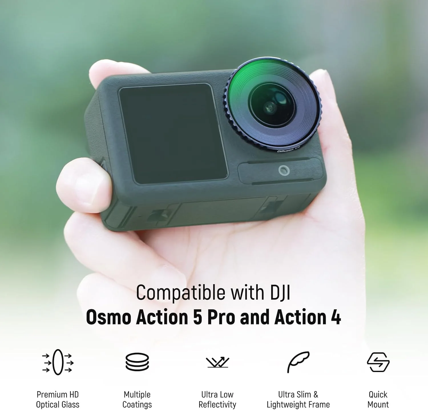 کیت فیلتر ND نیور سازگار با DJI Osmo Action 5 Pro/4، ND8-32 متغیر (3-5 استاپ) + CPL + Black Mist Diffusion 1/4 فیلتر پیچی شیشه نوری HD چند لایه لوازم جانبی دوربین اکشن، FL-52