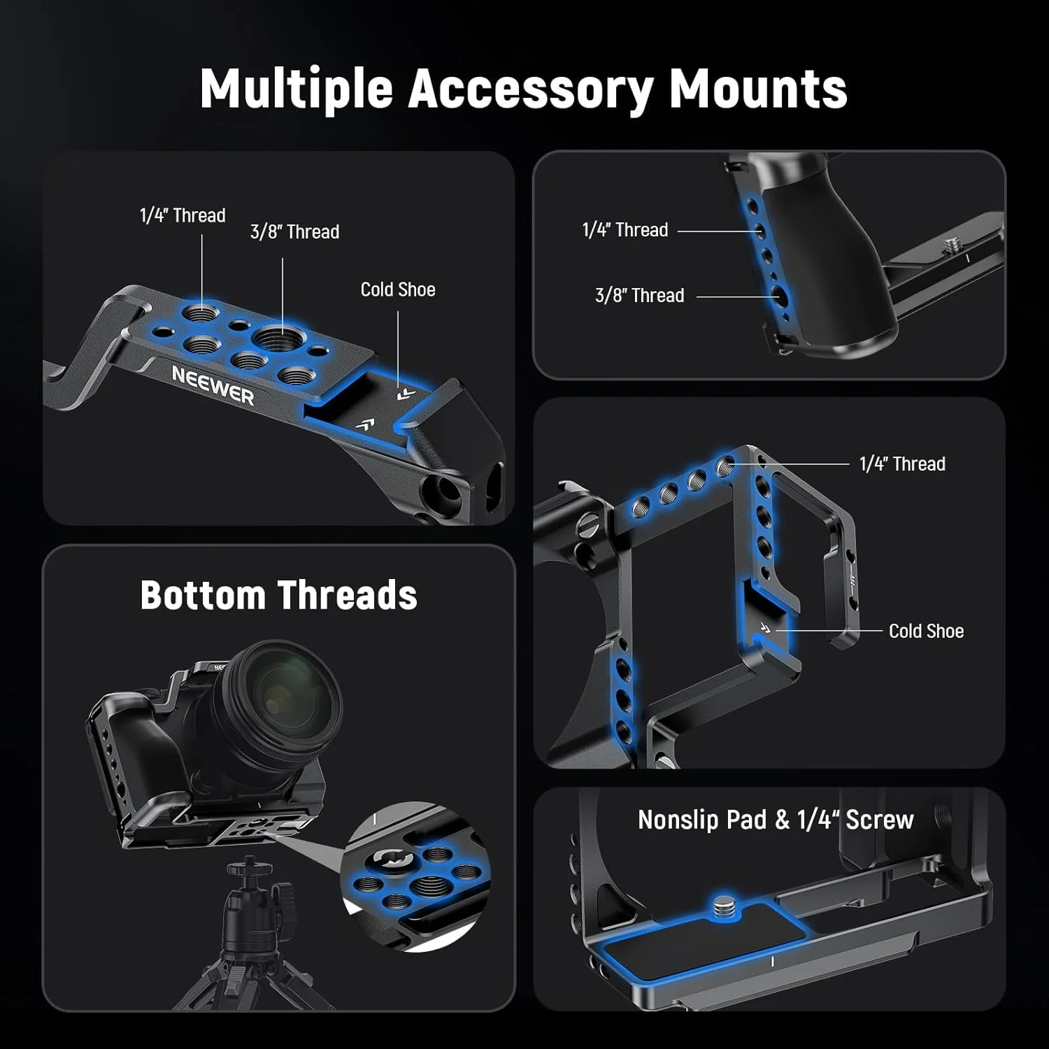 محافظ دوربین فلزی NEEWER مدل CA132 با پشتیبانی از EVF-11، رزوه های 1/4 و 3/8 اینچ، صفحه رهاسازی سریع Arca، دستگیره سیلیکونی ارگونومیک سازگار با گیمبال SIGMA fp fpL DJI RS 4 Pro محافظ دوربین فلزی NEEWER مدل CA132 با پشتیبانی از EVF-11، رزوه های 1/4 و 3/8 اینچ، صفحه رهاسازی سریع Arca، دستگیره سیلیکونی ارگونومیک سازگار با گیمبال SIGMA fp fpL DJI RS 4 Pro