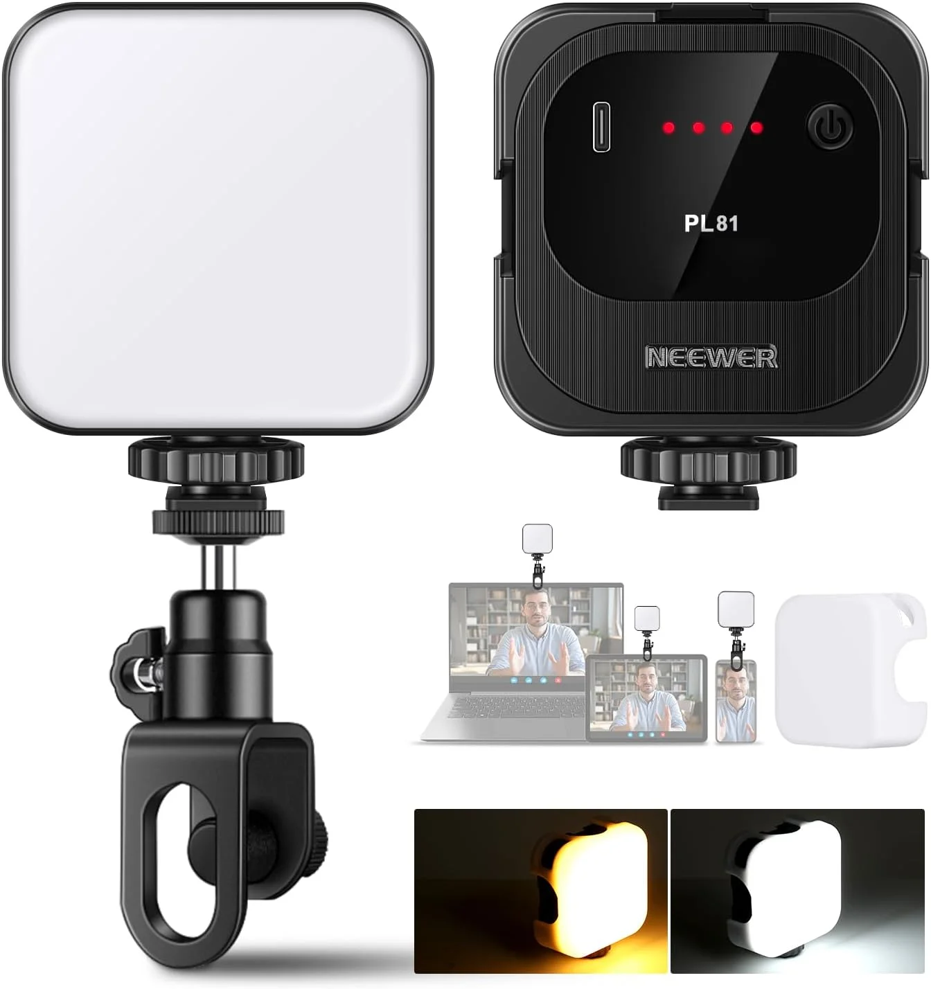 نور سلفی گیره ای NEEWER برای گوشی/لپ تاپ، نور دوربین قابل حمل با کفشک سرد، نور پرکننده LED برای تولید کننده محتوا، TikTok، Vlog، عکاسی، PL81