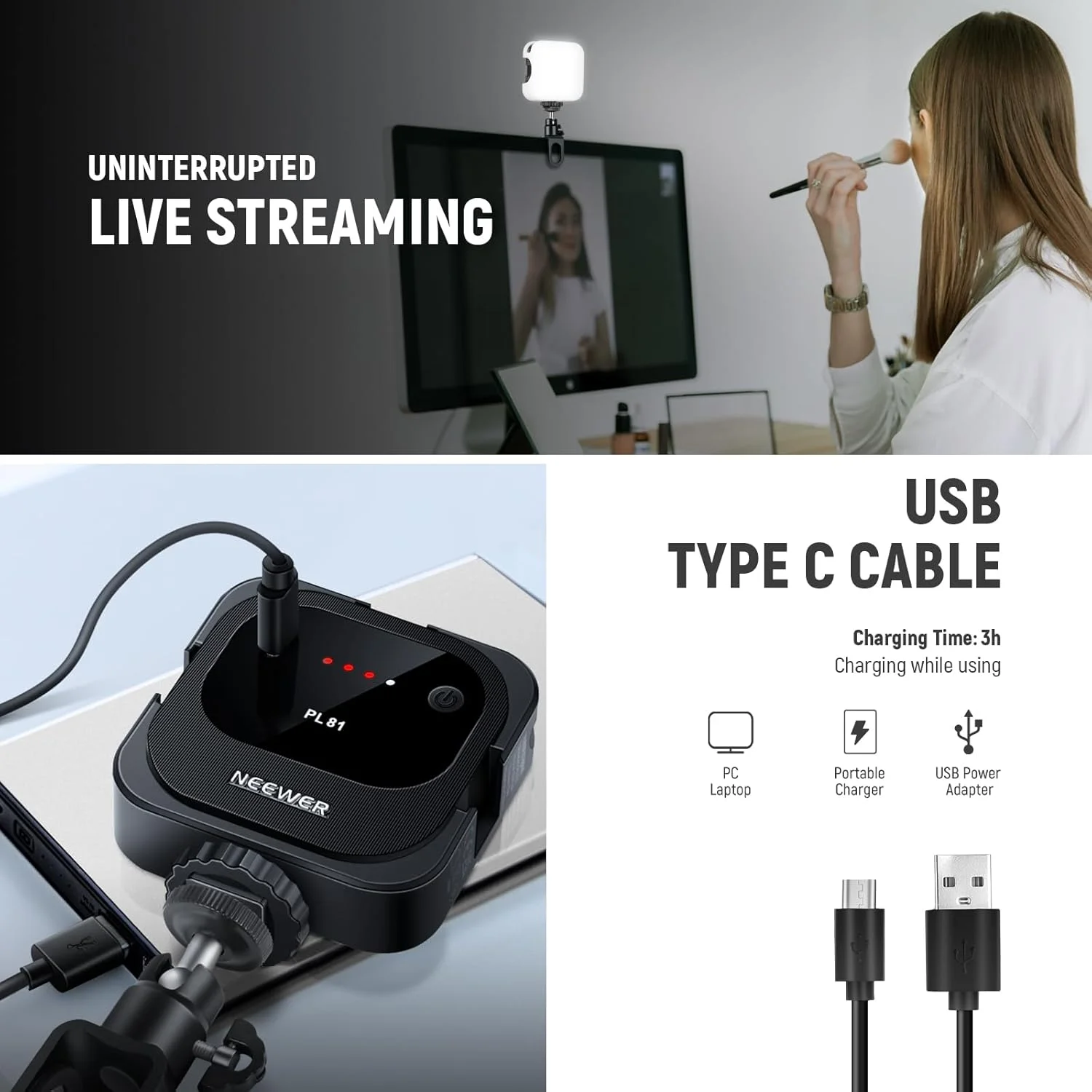 نور سلفی گیره ای NEEWER برای گوشی/لپ تاپ، نور دوربین قابل حمل با کفشک سرد، نور پرکننده LED برای تولید کننده محتوا، TikTok، Vlog، عکاسی، PL81 نور سلفی گیره ای NEEWER برای گوشی/لپ تاپ، نور دوربین قابل حمل با کفشک سرد، نور پرکننده LED برای تولید کننده محتوا، TikTok، Vlog، عکاسی، PL81