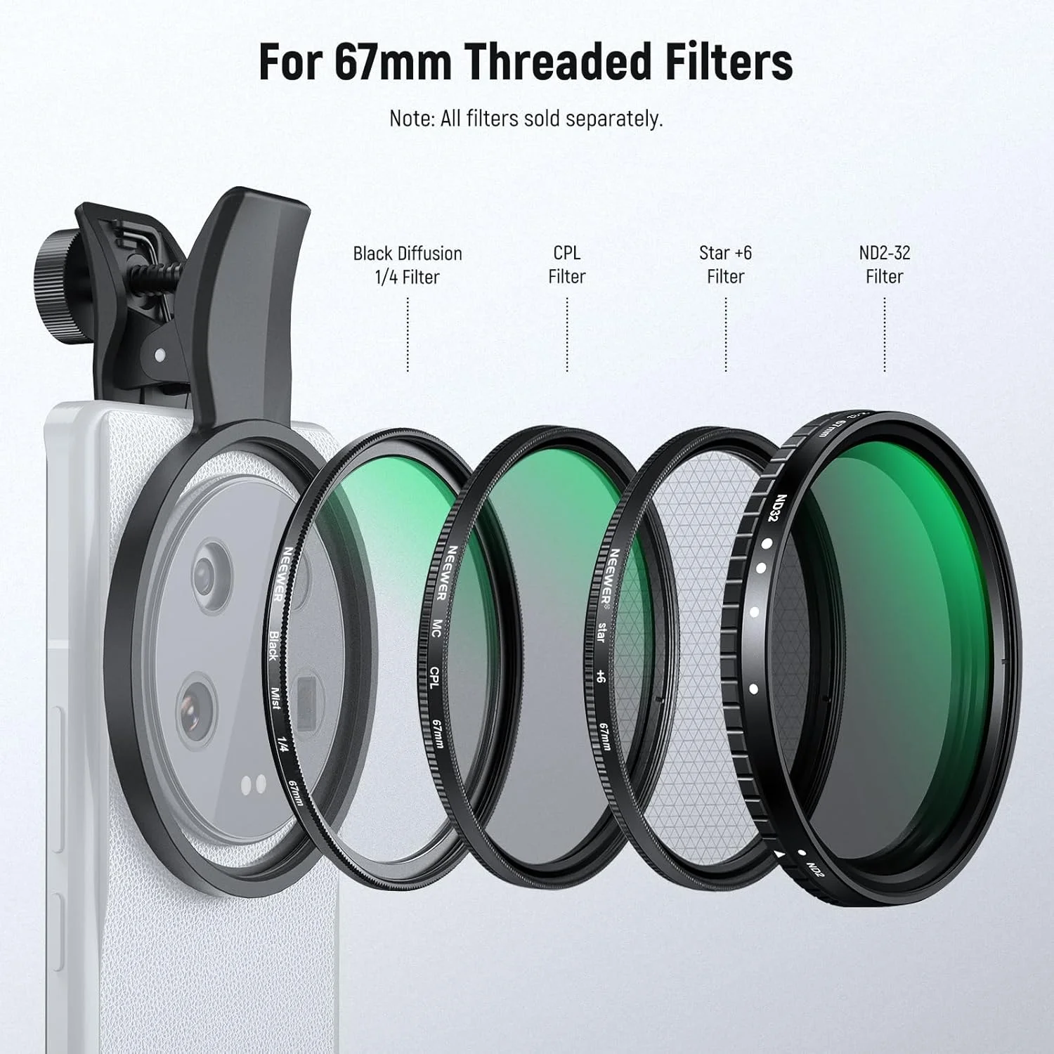 گیره فیلتر لنز دوربین گوشی نیوئر 67 میلیمتری، گیره فیلتر رزوه ای قابل تنظیم با پدهای لاستیکی ضد لغزش، سازگار با سامسونگ گلکسی گوگل پیکسل هواوی شیائومی، LA008 گیره فیلتر لنز دوربین گوشی نیوئر 67 میلیمتری، گیره فیلتر رزوه ای قابل تنظیم با پدهای لاستیکی ضد لغزش، سازگار با سامسونگ گلکسی گوگل پیکسل هواوی شیائومی، LA008