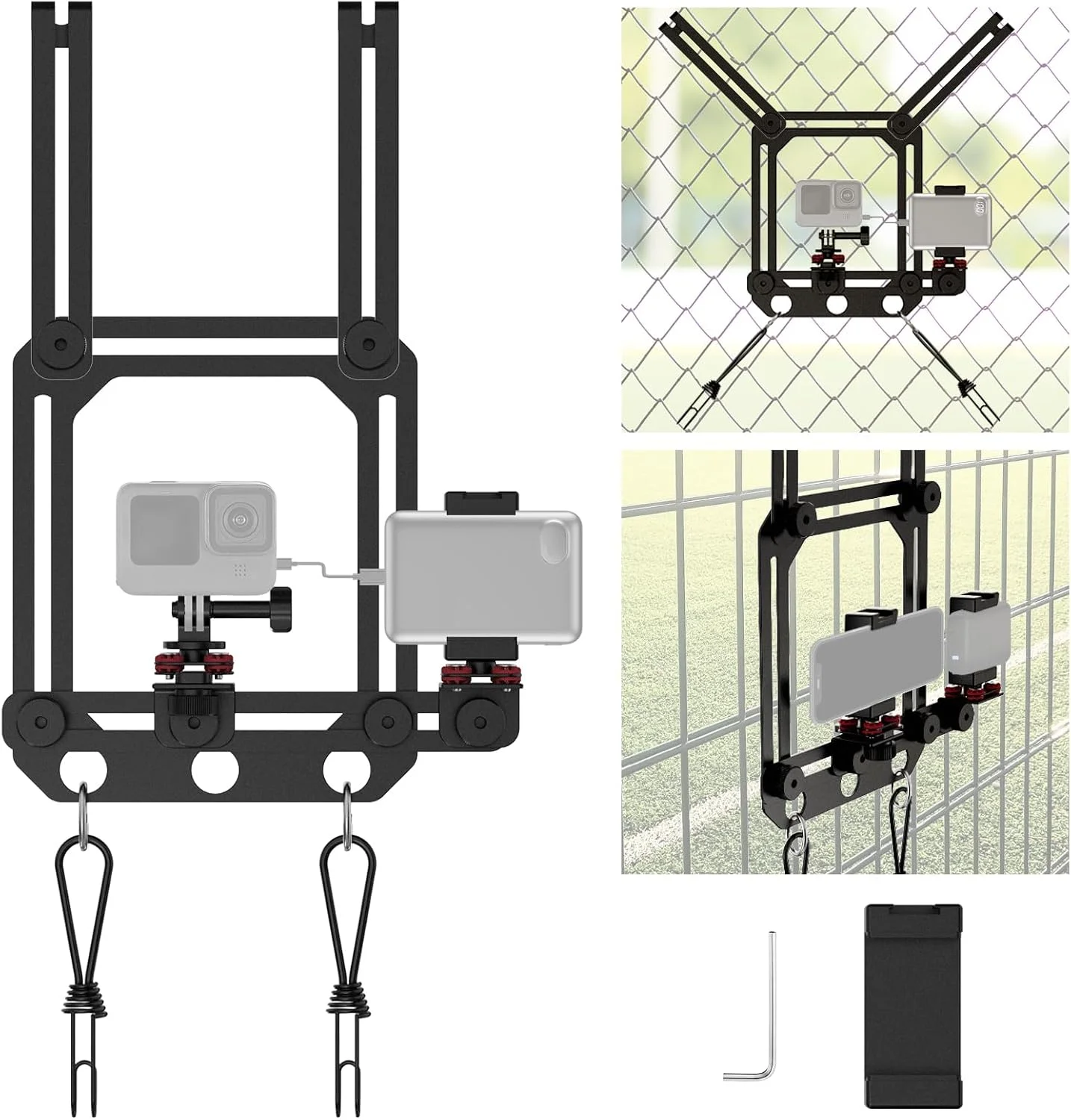 نگهدارنده تلفن همراه NEEWER مدل Phone Fence Mount به همراه هولدر تلفن برای نصب آسان، جذب کننده ضربه، سازگار با تورهای زنجیری زمین های تنیس و بیسبال، دوربین های اکشن GoPro Insta360 DJI و iPhone مدل PA022 - مشکی