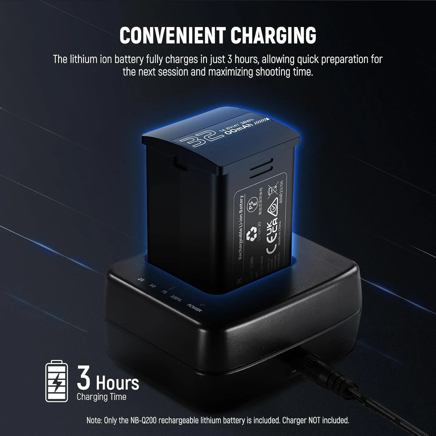 باتری جایگزین NEEWER Q200 Q3، بسته باتری لیتیوم یونی قابل شارژ 14.8 ولت / 3200 میلی آمپر ساعت فقط برای فلاش استروب نور فضای باز Q200 Q3 برای عکاسی در فضای باز، NB-Q200