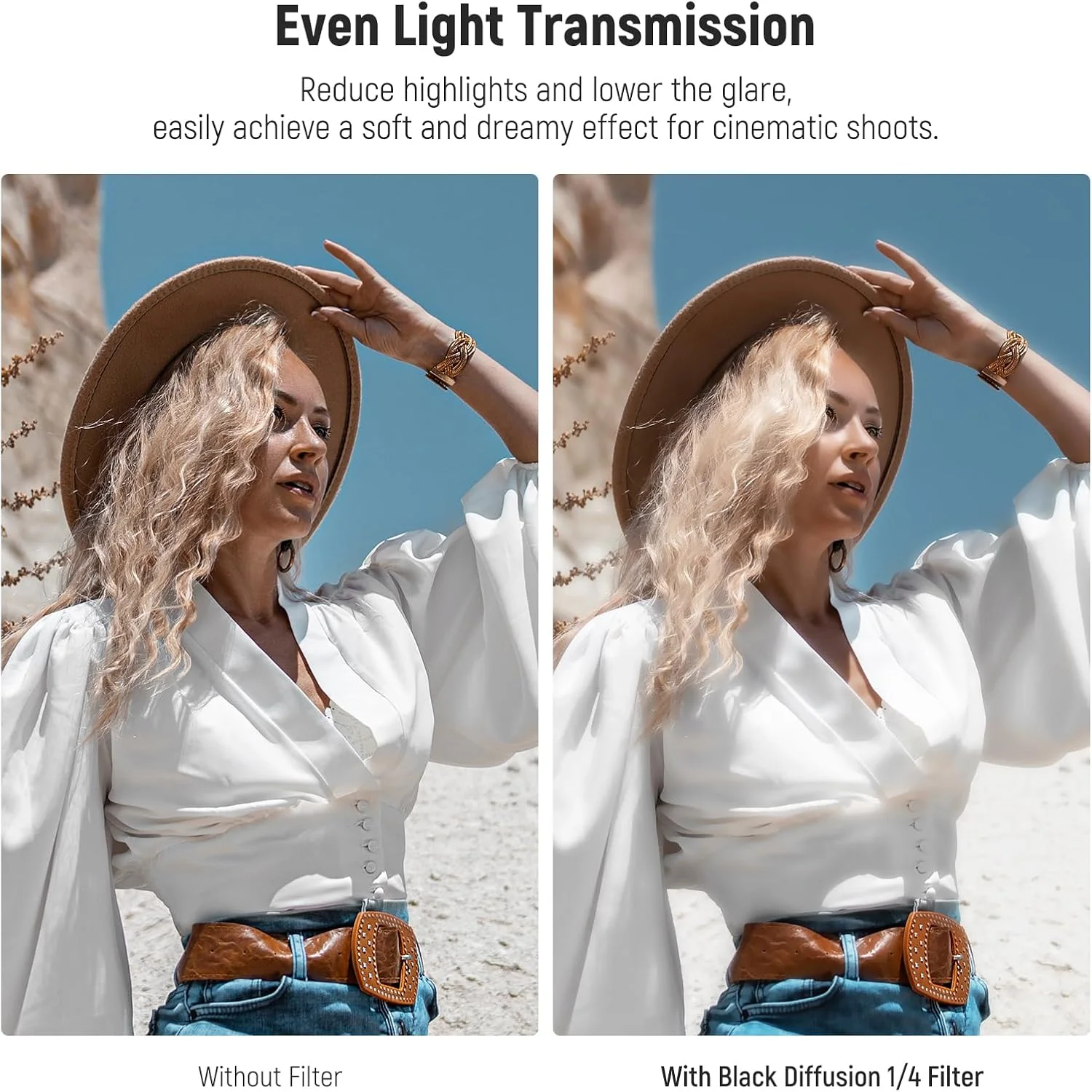 فیلتر دیفیوزر سیاه 72 میلی‌متری NEEWER با اثر سینمایی نرم و رویایی، شیشه اپتیکال فوق‌العاده باریک، مقاوم در برابر آب و خراشیدگی با پوشش نانو چندگانه برای عکاسی ویدئویی/ولاگ/پرتره