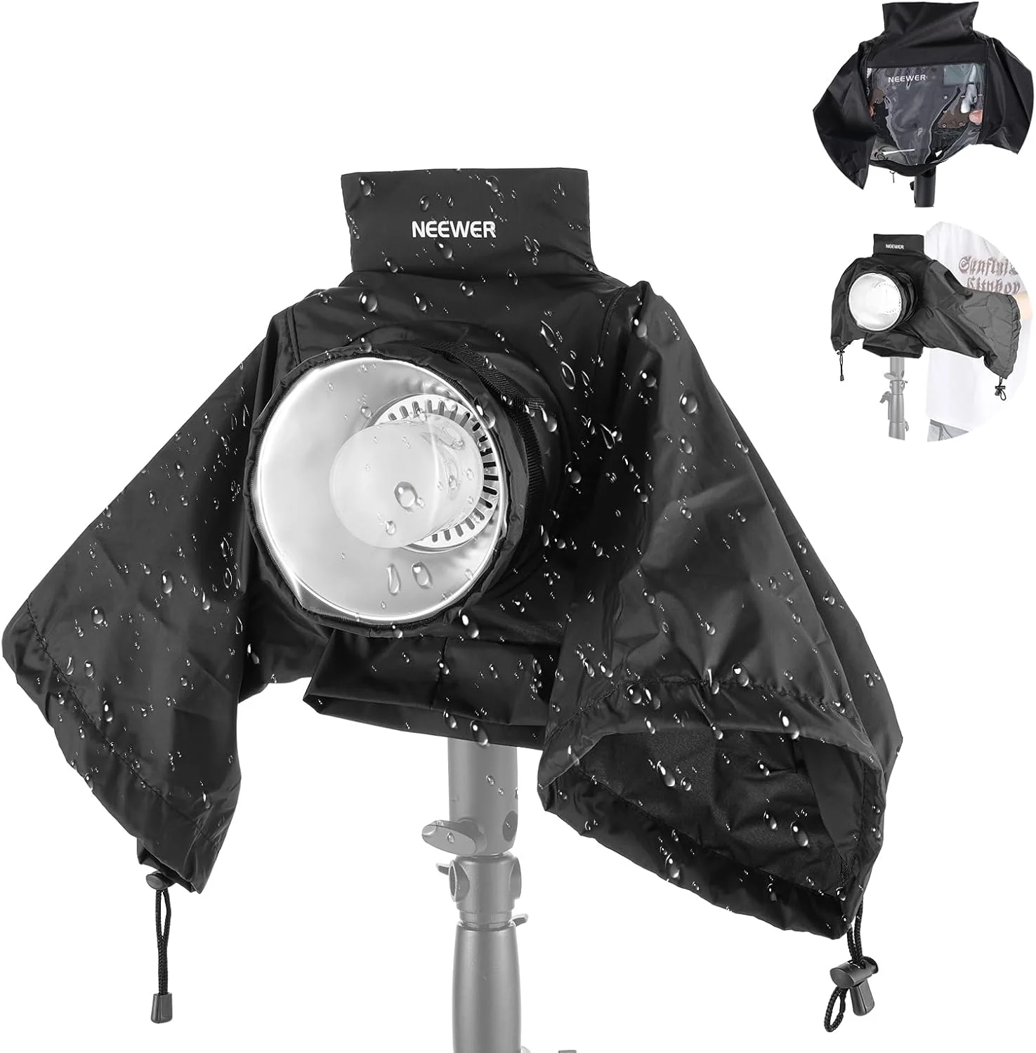 محافظ باران NEEWER برای فلاش استروب Q4 فضای باز، بارانی لنز دوربین نایلونی با پنجره دید، آستین ها، بست های لمسی، بند کشی، فقط سازگار با نور استروب NEEWER Q4، CQP1