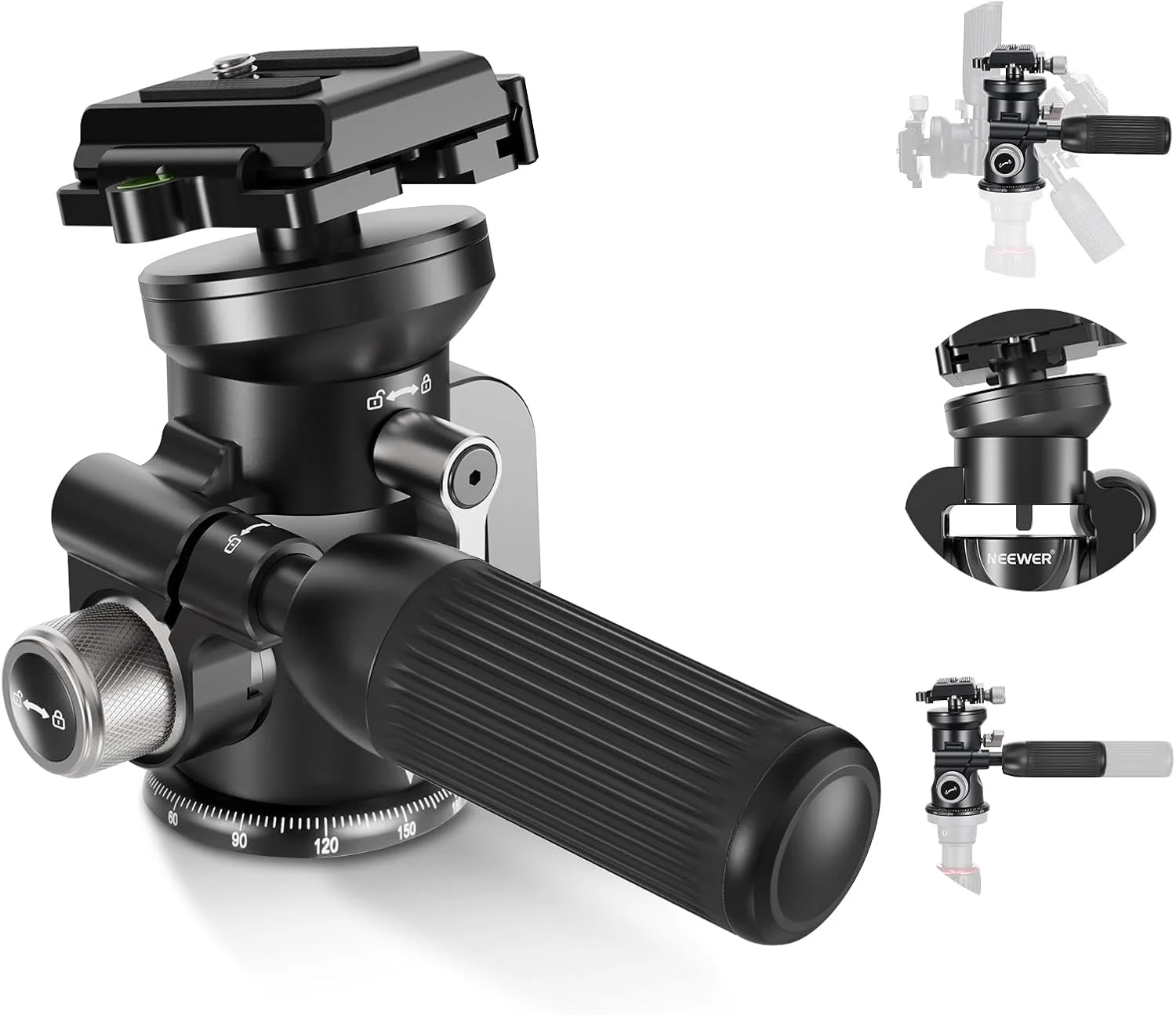 سر سه پایه دوربین فیلمبرداری NEEWER مدل TH03 با قابلیت حرکت افقی و عمودی، پایه کاسه ای تراز +/- 15 درجه، سر سه پایه عکاسی با دسته جمع شونده، صفحه QR نوع Arca با رزوه 1/4 اینچ برای دوربین های DSLR و فیلمبرداری، حداکثر تحمل وزن 5 کیلوگرم