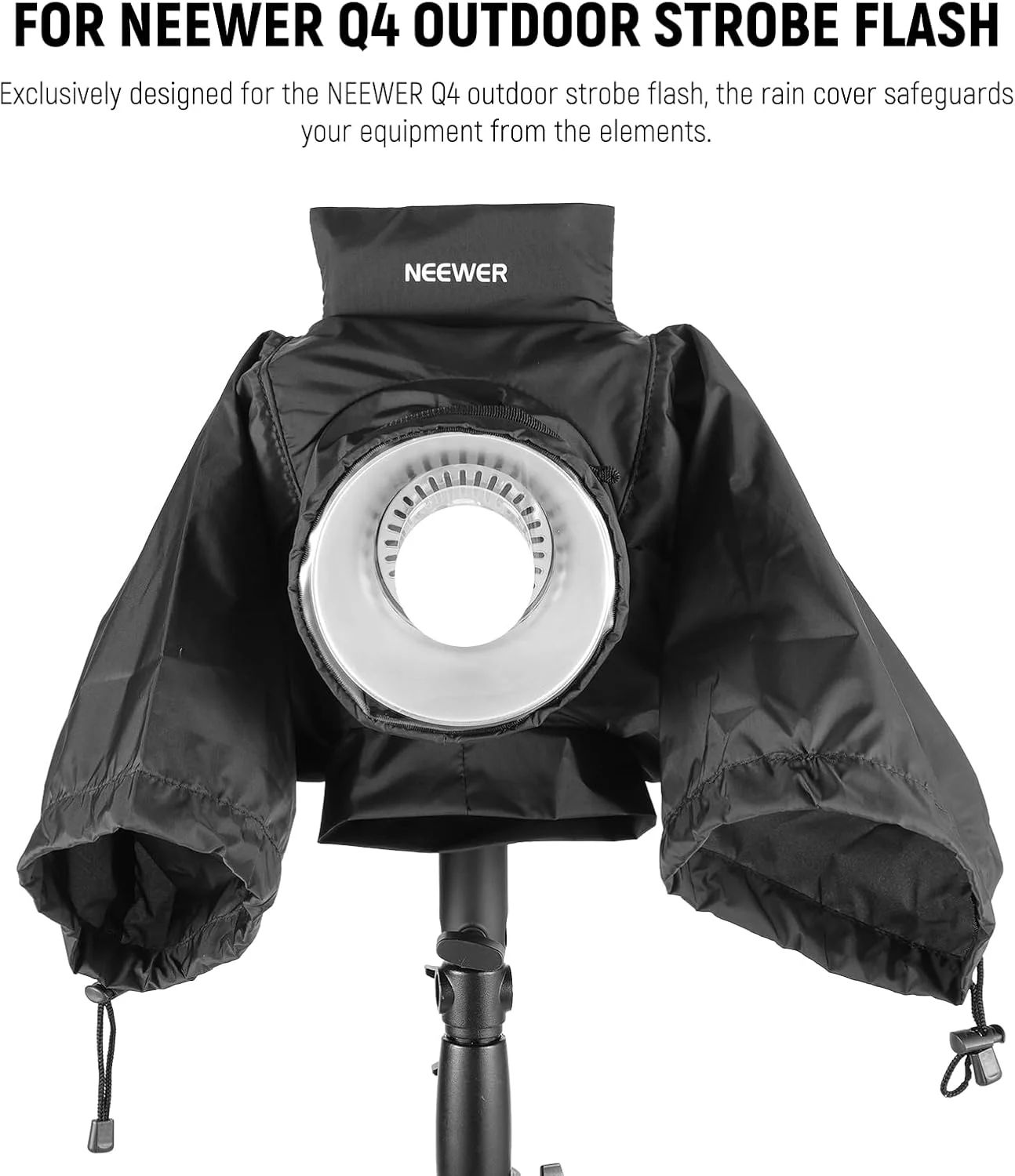 محافظ باران NEEWER برای فلاش استروب Q4 فضای باز، بارانی لنز دوربین نایلونی با پنجره دید، آستین ها، بست های لمسی، بند کشی، فقط سازگار با نور استروب NEEWER Q4، CQP1