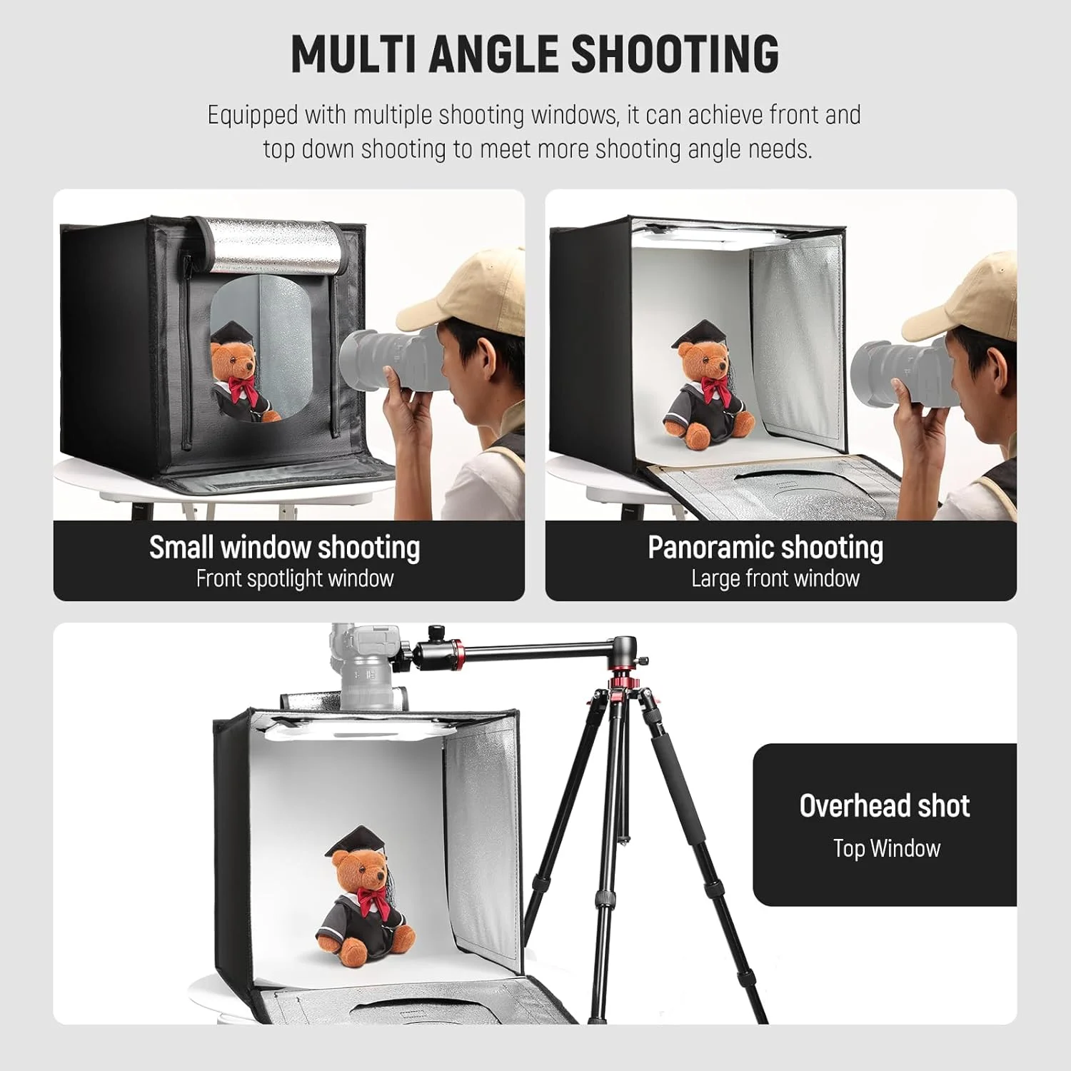 جعبه نور استودیویی عکس NEEWER ارتقا یافته، چادر عکاسی 60x60 سانتی‌متری بدون تابش خیره‌کننده با 4 پس‌زمینه رنگی، 160 LED با دمای رنگ 5600K CRI97+/TLCI98+، میز تاشو قابل تنظیم برای لوازم الکترونیکی و جواهرات، مدل LP60