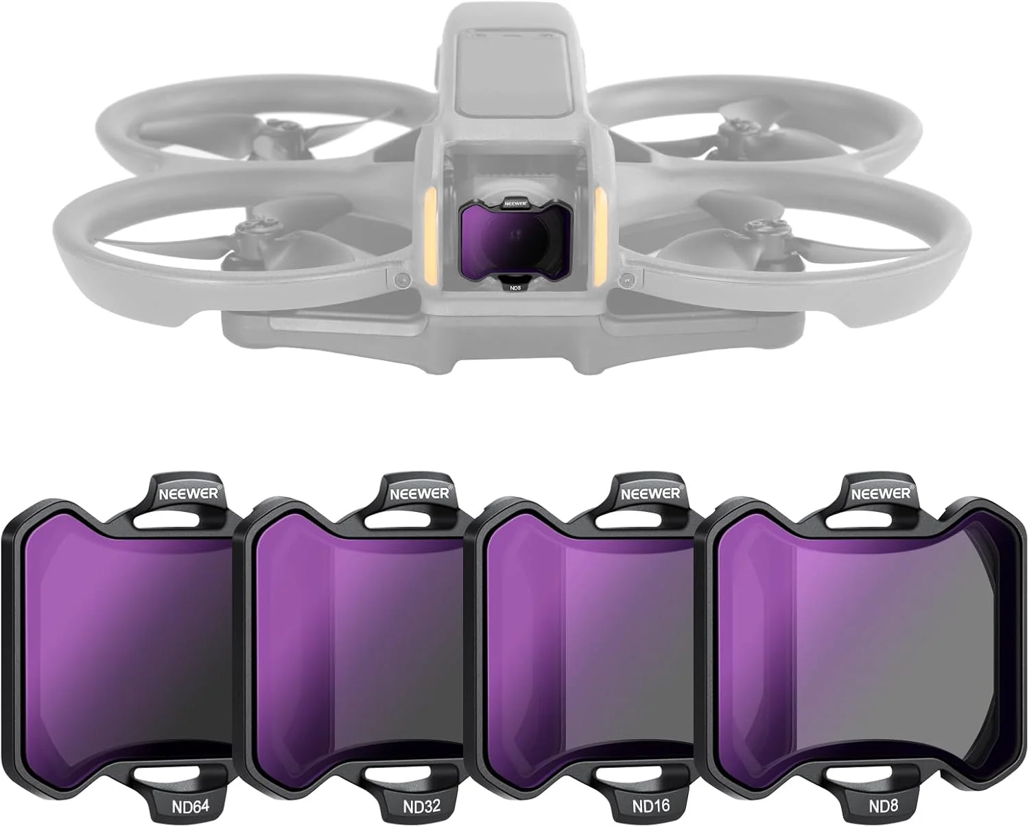 مجموعه فیلترهای کاهنده نور NEEWER، 4 عددی، سازگار با DJI Avata 2، شامل ND8/ND16/ND32/ND64، لوازم جانبی پهپاد، شیشه HD با پوشش دو طرفه، بدون تداخل با پوشش لنز