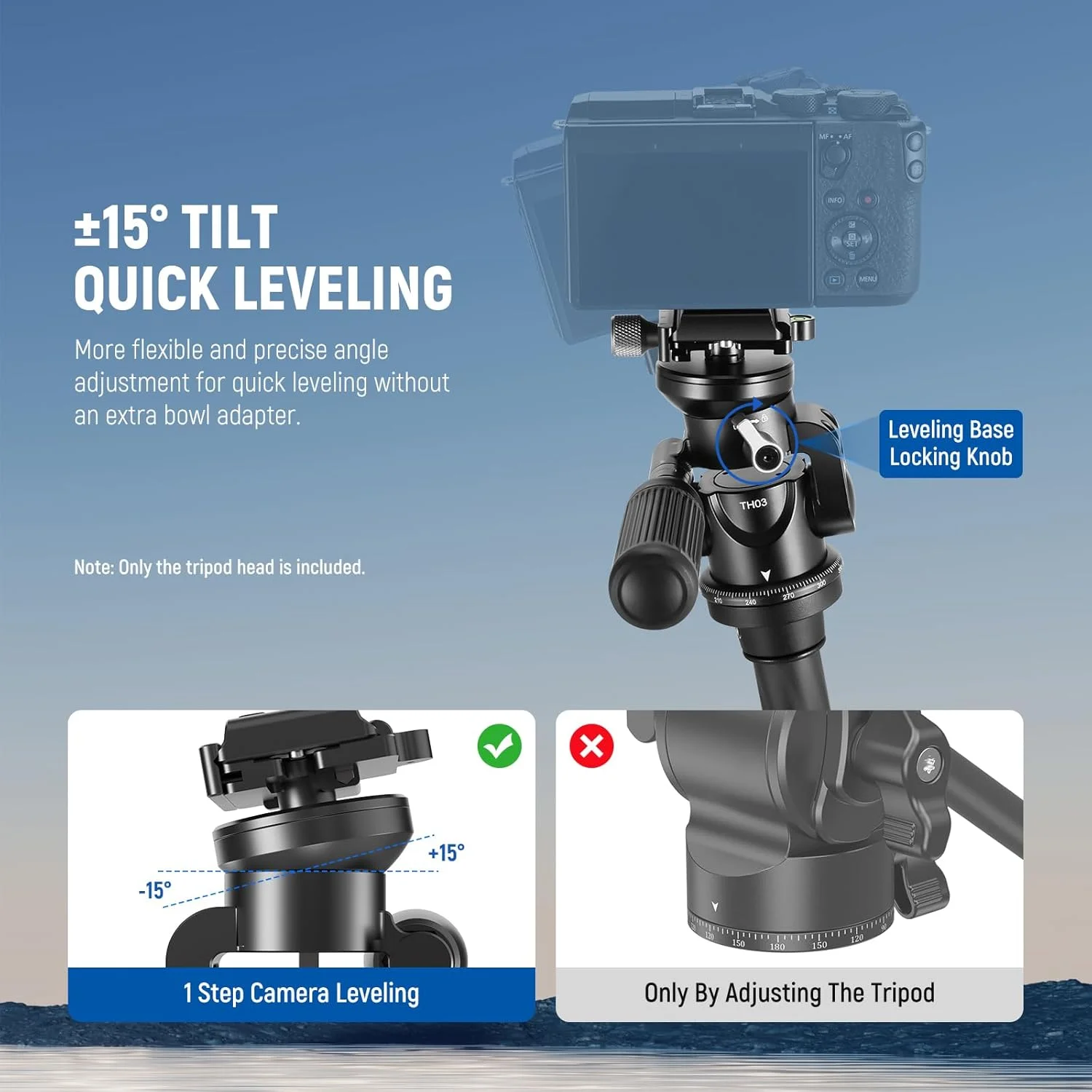 سر سه پایه دوربین فیلمبرداری NEEWER مدل TH03 با قابلیت حرکت افقی و عمودی، پایه کاسه ای تراز +/- 15 درجه، سر سه پایه عکاسی با دسته جمع شونده، صفحه QR نوع Arca با رزوه 1/4 اینچ برای دوربین های DSLR و فیلمبرداری، حداکثر تحمل وزن 5 کیلوگرم