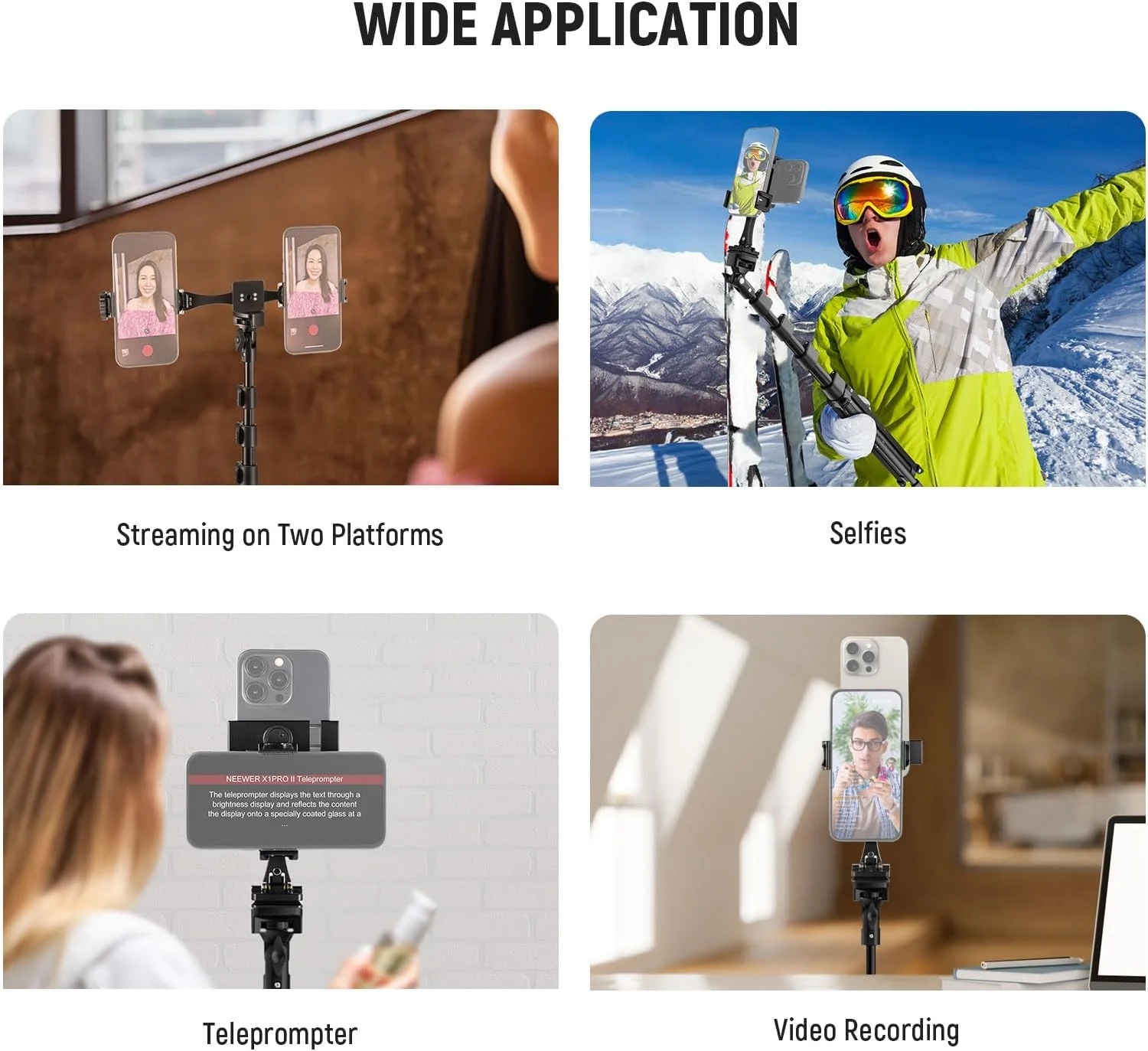 پایه سه پایه و مونوپاد تلفن NEEWER، پایه نگهدارنده گوشی 18 تا 61 اینچی با نگهدارنده دوگانه 360 درجه برای ضبط ویدیو و تله پروپتر، سازگار با آیفون و سامسونگ برای ضبط ویدیو زنده ولاگ، ST155+SP-08 پایه سه پایه و مونوپاد تلفن NEEWER، پایه نگهدارنده گوشی 18 تا 61 اینچی با نگهدارنده دوگانه 360 درجه برای ضبط ویدیو و تله پروپتر، سازگار با آیفون و سامسونگ برای ضبط ویدیو زنده ولاگ، ST155+SP-08